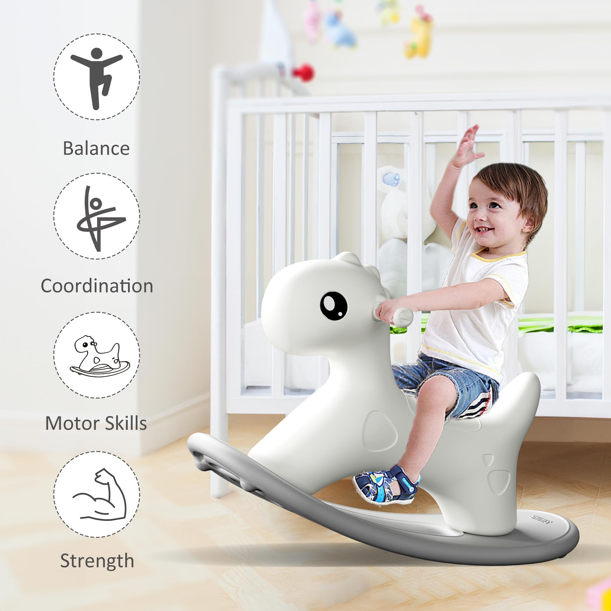Hoopyosms Kids Plastic Rocking Horse - Fun Ride-On Toy for Toddlers Ages 1-3 | Indoor/Outdoor Rocking Toy for Boys & Girls | Perfect for Playrooms, Daycares & Backyard Playtime