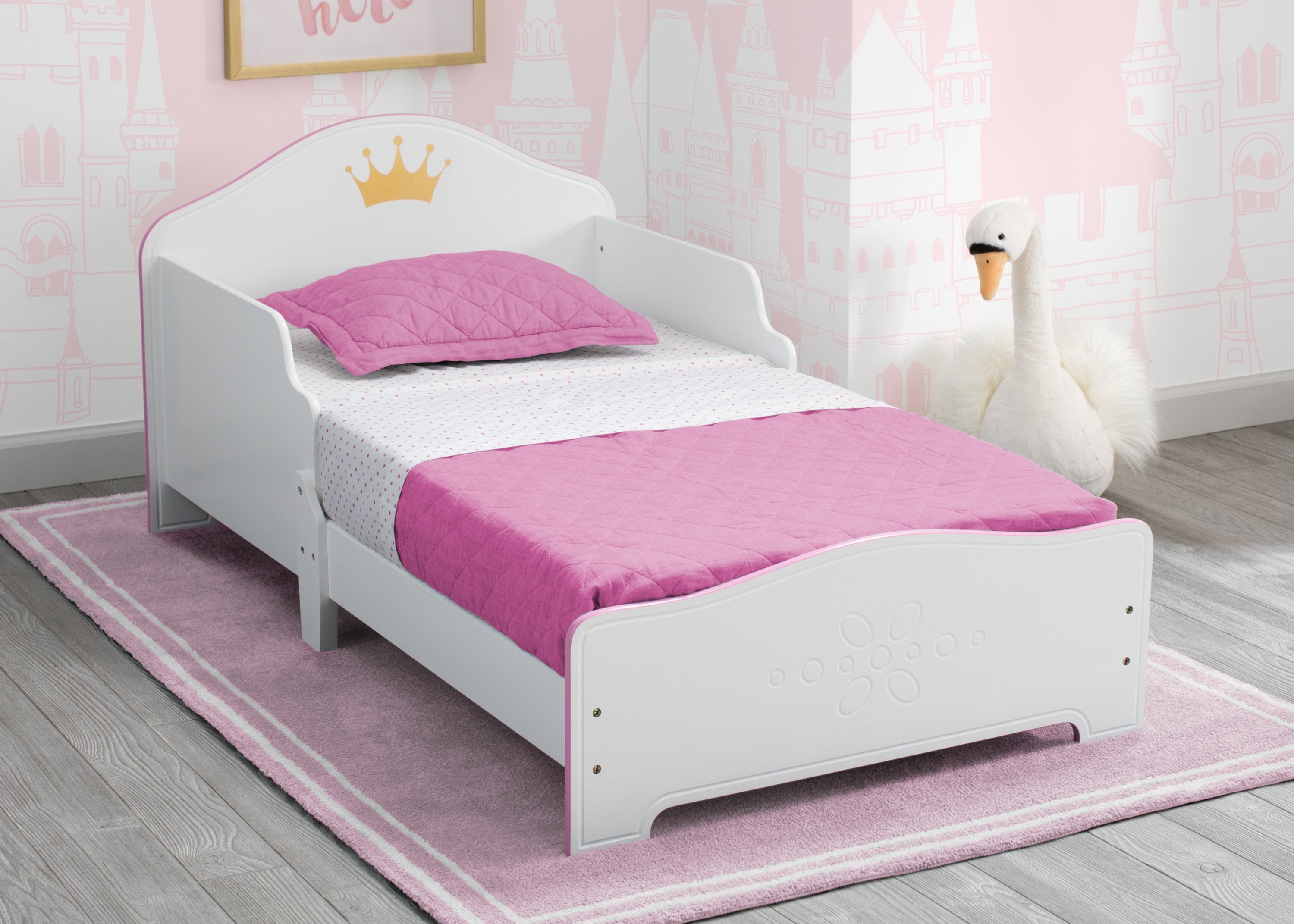 Royal Princess Crown Wooden Toddler Bed for Girls - Perfect for Nursery, Bedroom Decor & Pretend Play