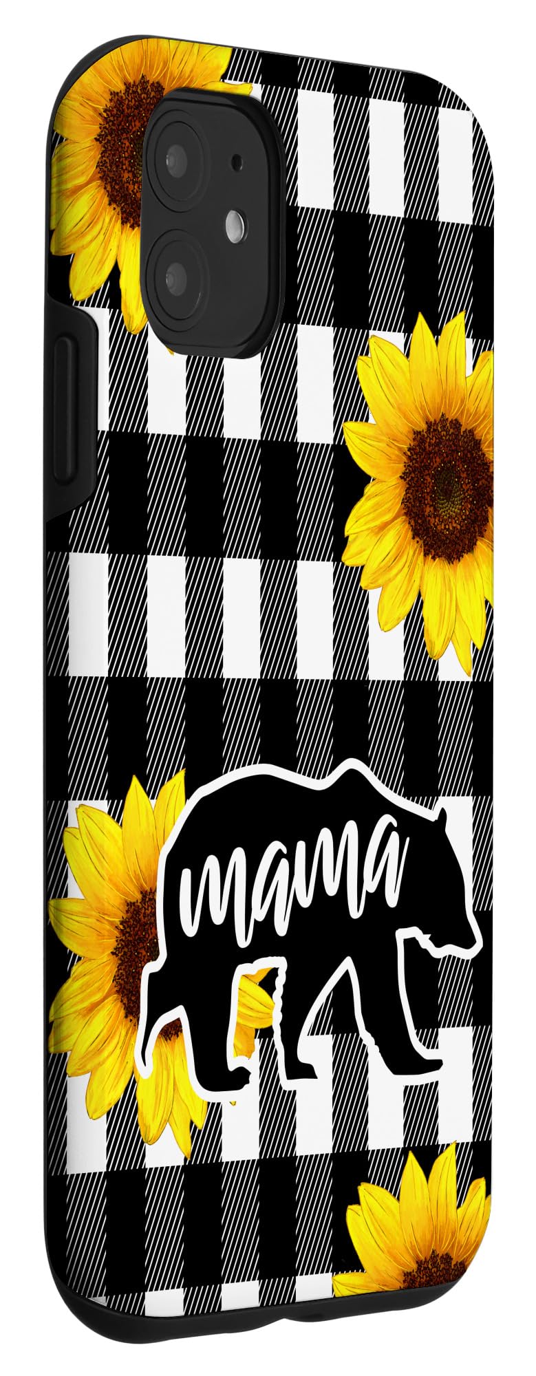 iPhone 11 Buffalo Plaid & Sunflower Mama Bear Phone Case - Cute Protective Cover for Women, Mom Gift - Perfect for Everyday Use, Work & Travel