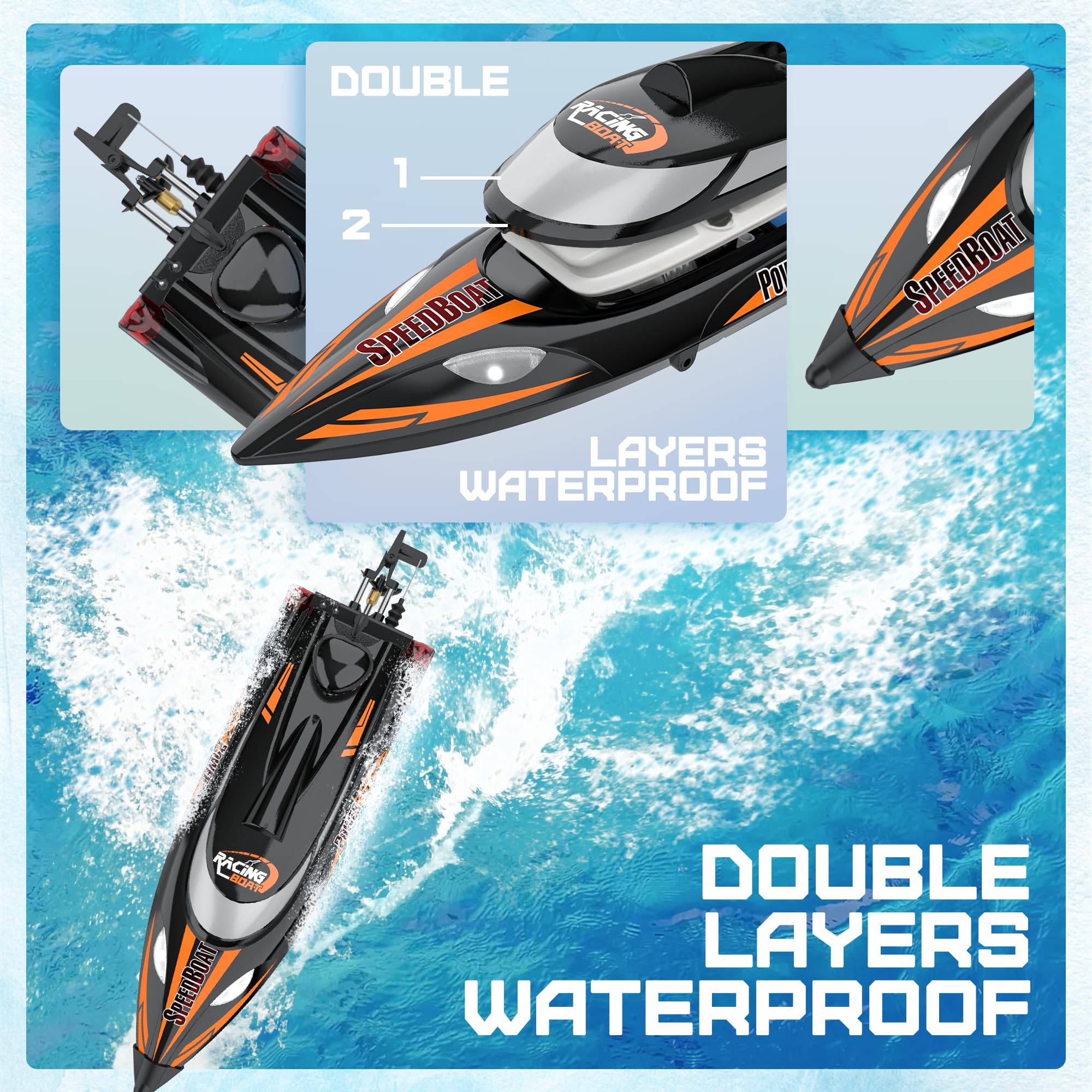 BEZGAR 18 Inch Large Remote Control Boat for Adults & Kids - 35KMH High Speed RC Boat for Lakes & Oceans - 1500mAh Rechargeable Battery - Durable TX125 Black RC Boat - Perfect Gift for Boys & Outdoor Water Play