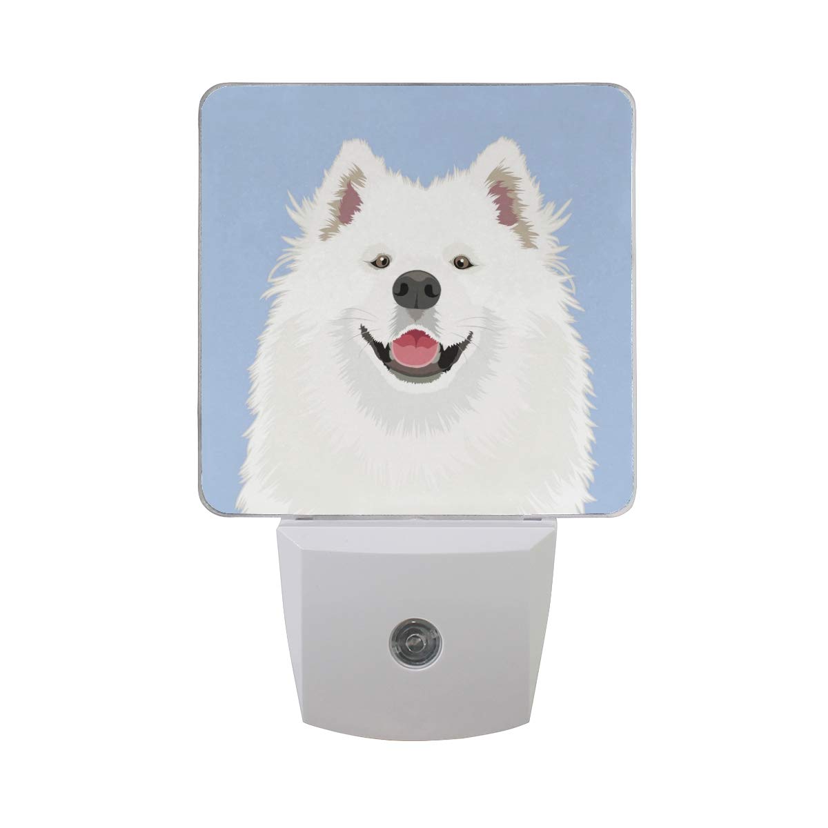 Vikko Smile Samoyed Buddy Happy Dog Night Light Plug in 2 Pack - LED Lamp with Dusk to Dawn Sensor for Kids & Adults - Perfect for Bedroom, Living Room, Hallway & Home Decor | Cute Nightlight for Nursery, Bathroom Safety & Cozy Atmosphere