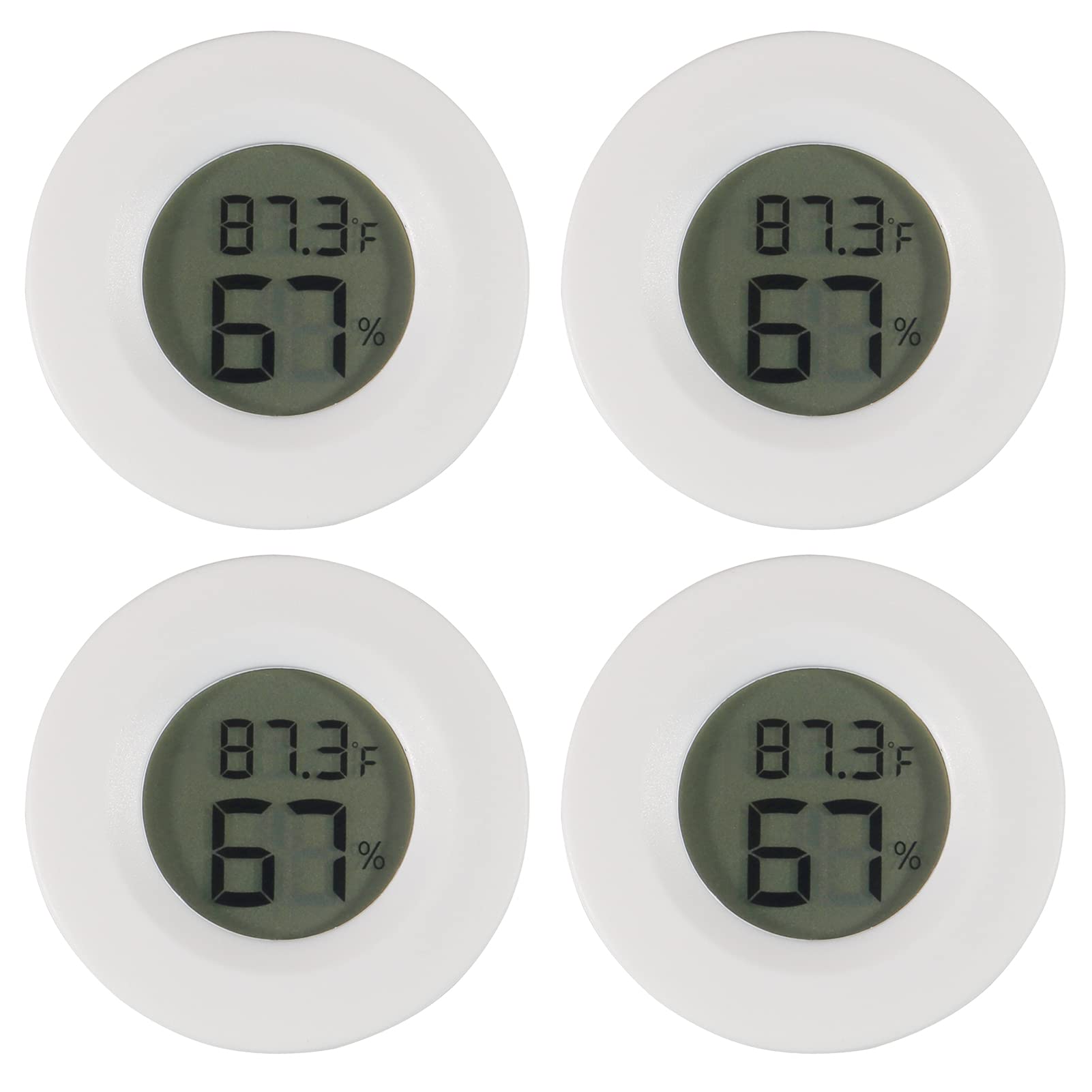 4-Pack Mini Digital Hygrometer Thermometer with LCD Display - Indoor/Outdoor Humidity & Temperature Monitor for Humidifiers, Dehumidifiers, Greenhouse, Reptile Terrariums, Plant Care & Humidors (White) - Fahrenheit(℉)/Celsius(℃) Switchable - Perfect for Home, Office & Gardening Use