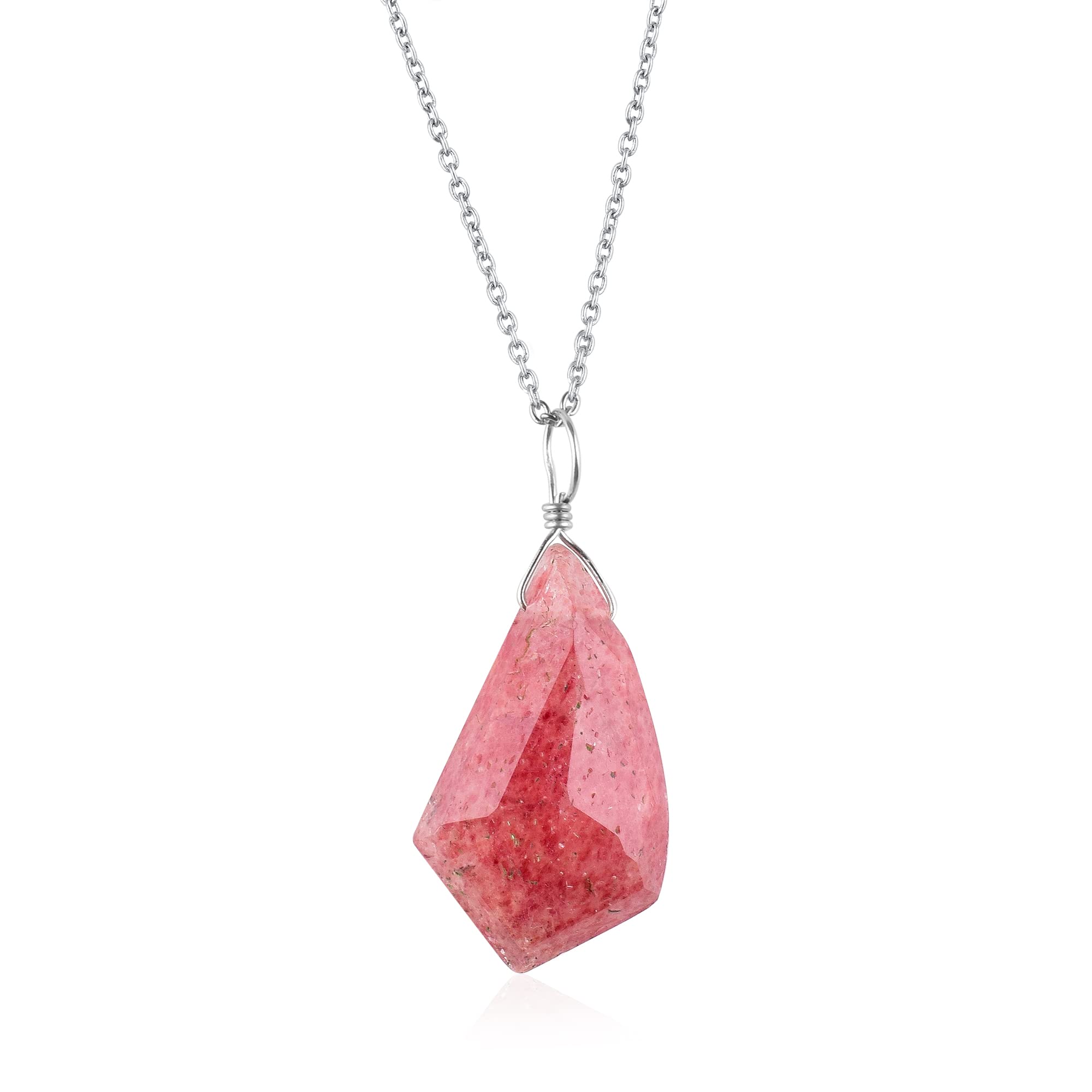 Natural Strawberry Quartz Pendant Necklace - Rhodium Plated 925 Sterling Silver Gemstone Jewelry | Handcrafted Dainty Wire Pendant for Women | Perfect Gift for Birthday, Anniversary & Everyday Elegance