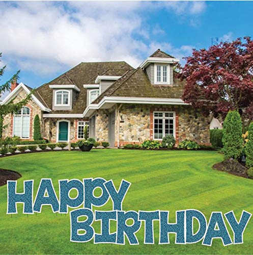 Happy Birthday Yard Letters Sign - 24 Inch Tall, 13-Piece Waterproof Corrugated Plastic Set with Stakes (Mermaid Blue Glitter) for Outdoor Birthday Decorations, Party Lawn Decor & Backyard Celebrations