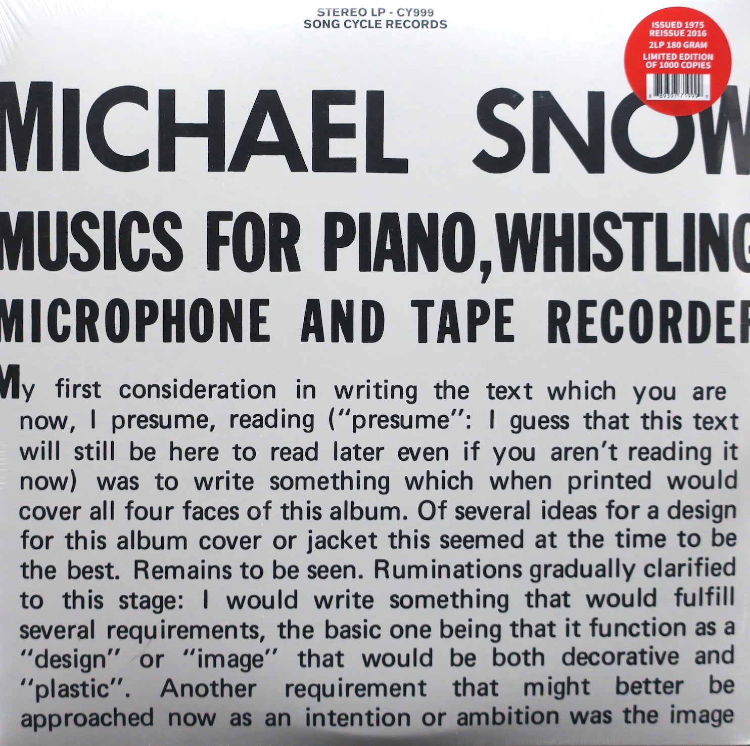 MICHAEL SNOW 'Musics For Piano, Whistling, Microphone And Tape Recorder' Vinyl LP (1970 Experimental Music Album) - Perfect for Audiophiles, Record Collectors & Vintage Music Enthusiasts