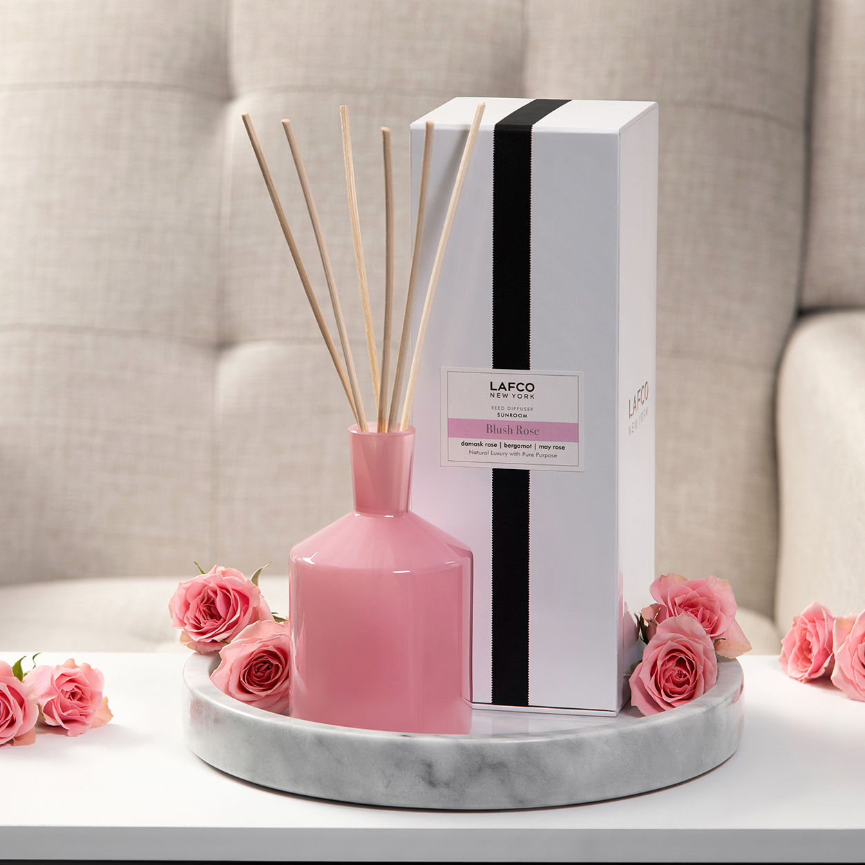 Blush Rose Reed Diffuser - Elegant Home Fragrance Oil Diffuser with Natural Rattan Reeds | Perfect for Living Room, Bedroom & Bathroom Aromatherapy