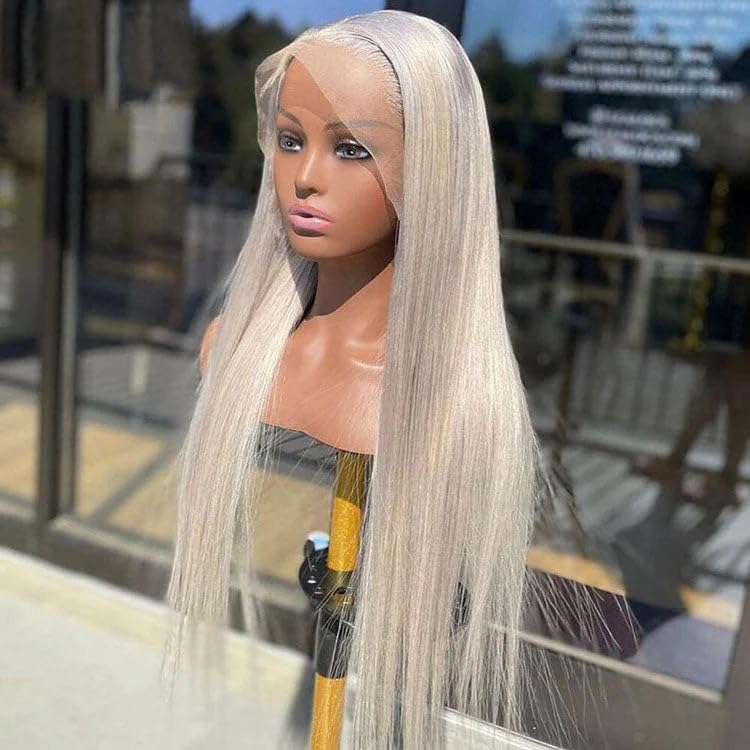 Ash Blonde 28 Inch Lace Front Wigs Human Hair Straight 180% Density 13X4 HD Transparent Pre Plucked UHD Lace Wig for Women - Natural Look, Daily Wear & Special Occasions