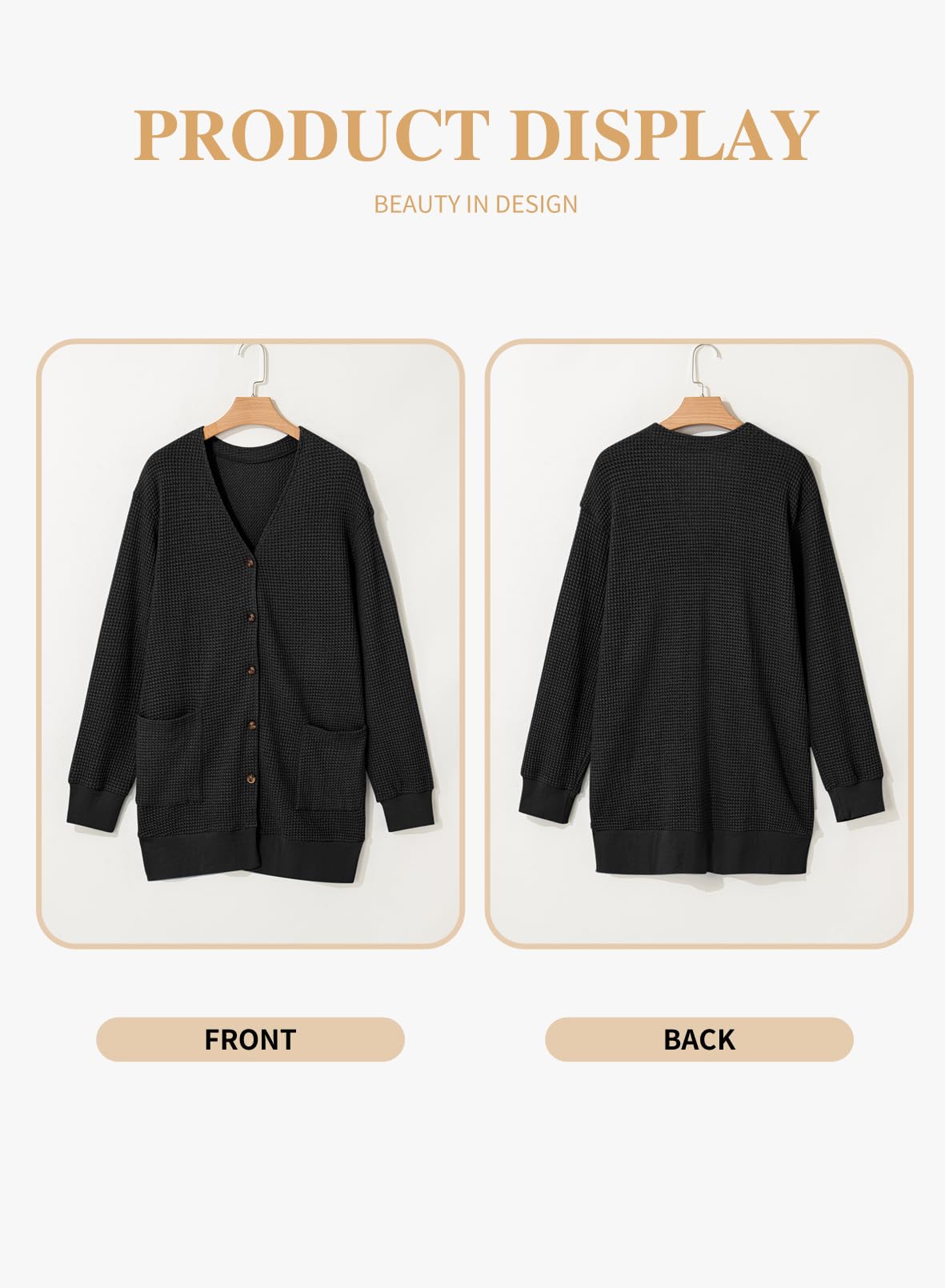 Eytino Women's Plus Size Cardigans (1X-5X) - Casual Long Sleeve Waffle Knit Button Front Open Cardigan for Work, Office & Everyday Wear