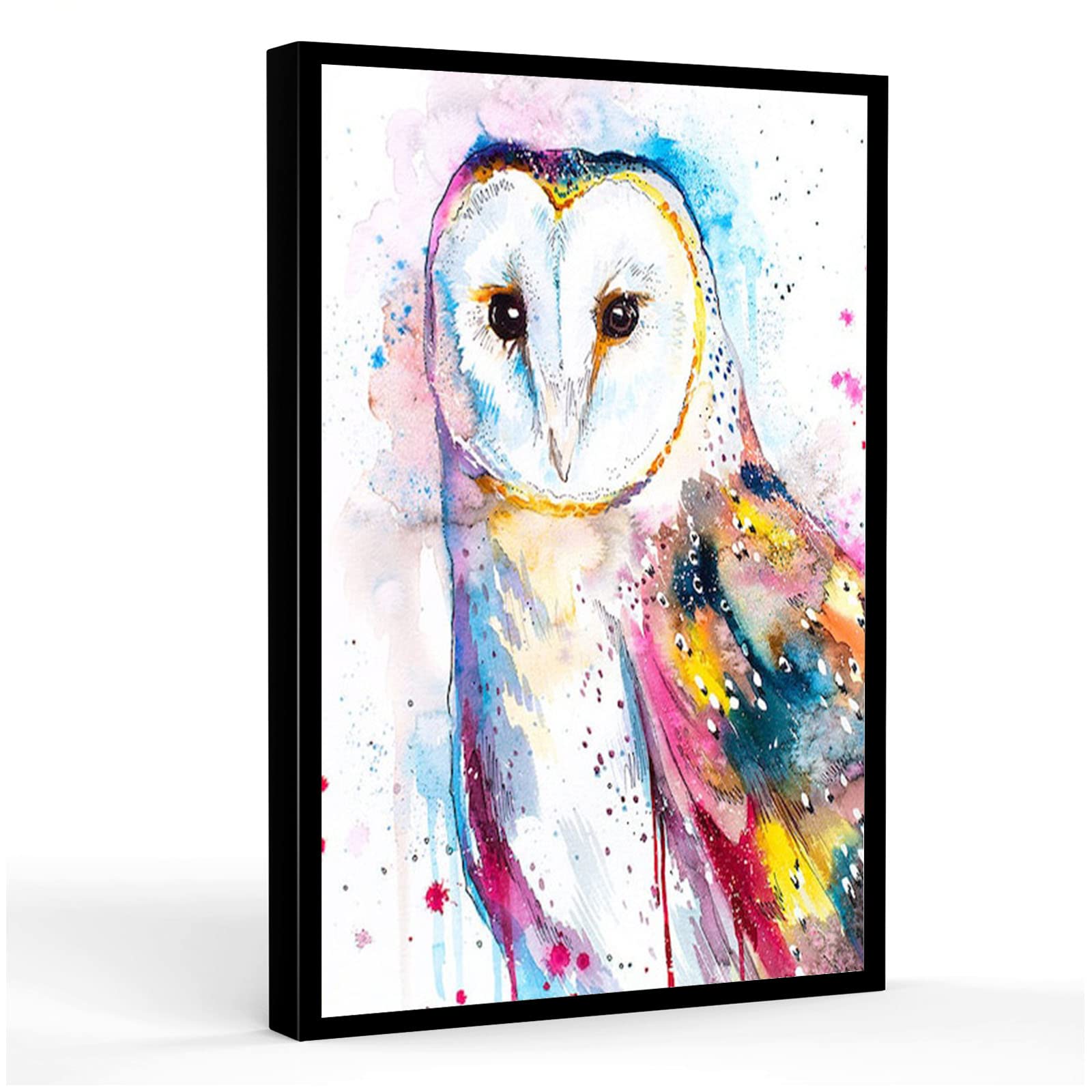 Barn Owl Watercolor Painting Art - Animal Illustration Bird Wall Decor for Home, Office & Bedroom - 12x18 Inch Framed Modern Canvas Wall Art - Perfect for Nature Lovers, Boho Chic Interiors & Gift Giving