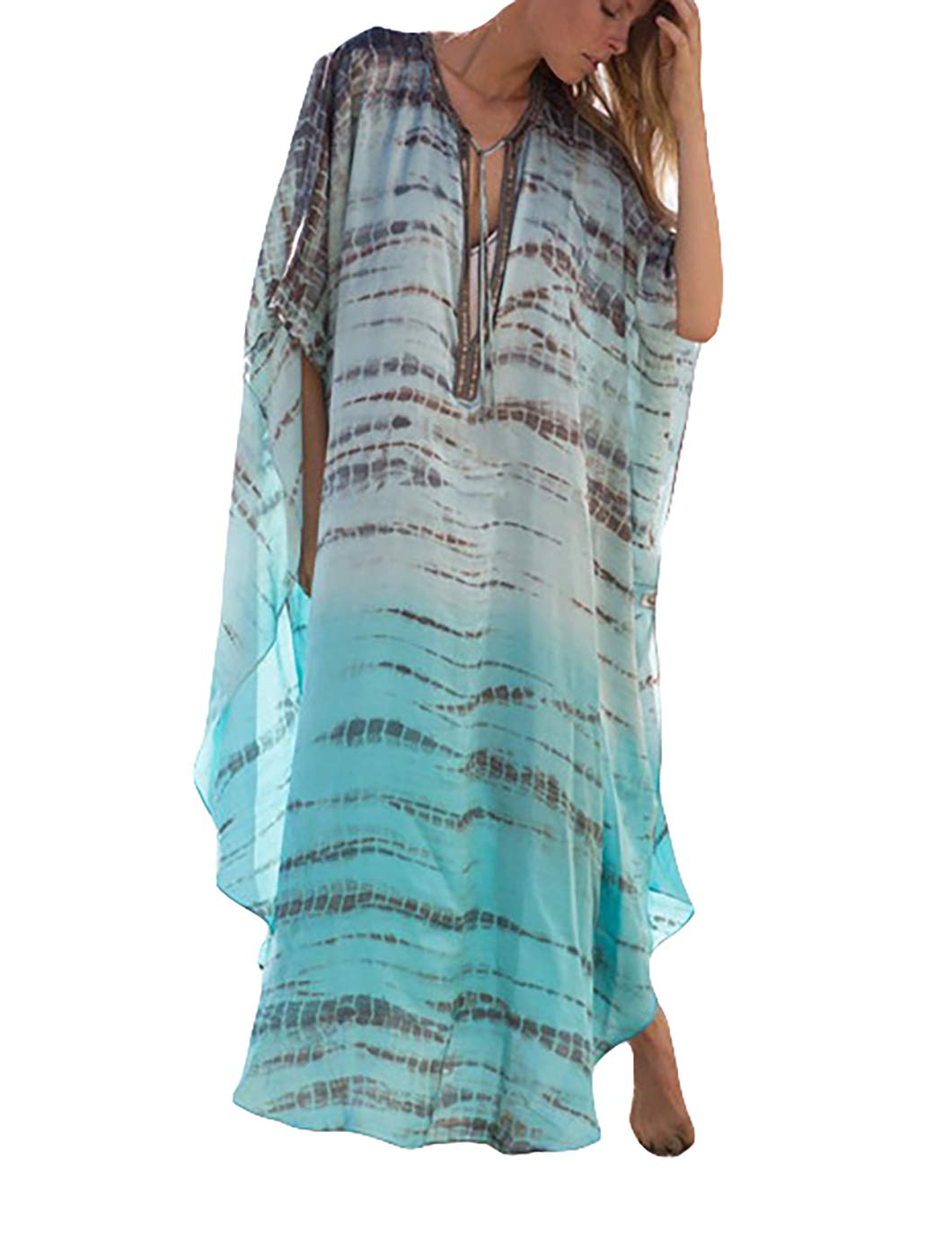 Eddoyee Women's Chiffon Loose Kaftan Dress - Beach Cover Up, Swimsuit Cover, Summer Boho Maxi Dress for Pool Party, Vacation & Beach Outings