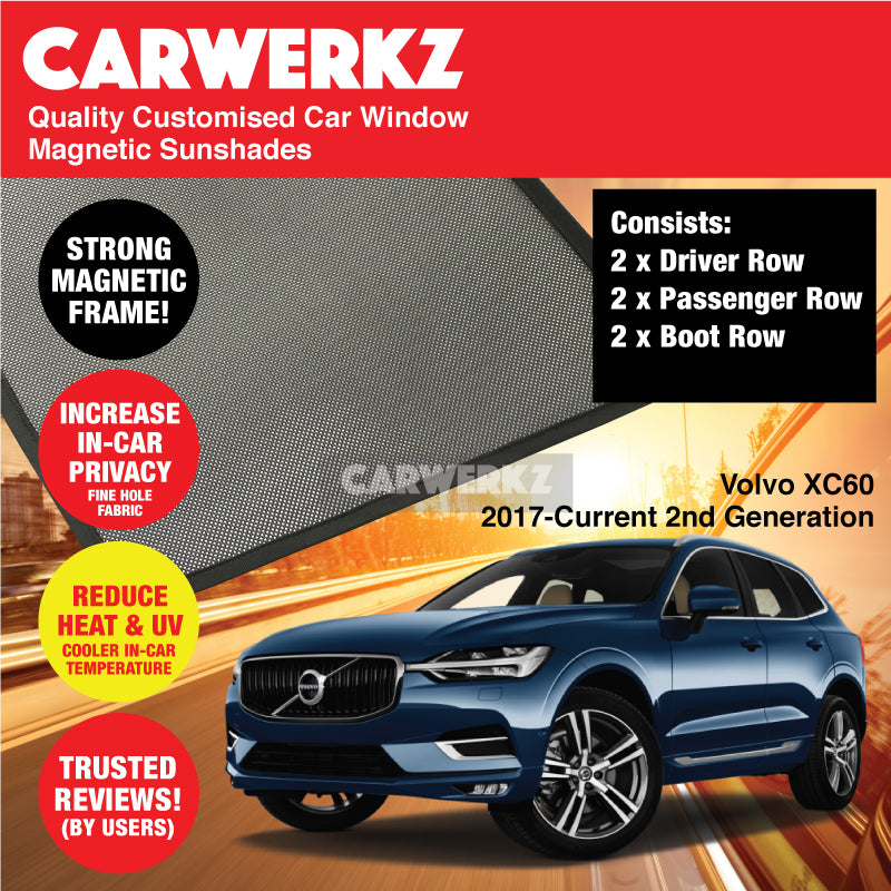 Custom Magnetic Sunshades for Volvo XC60 (2017-Present 2nd Gen) - UV Protection Window Shades for Sweden SUV | Perfect for Road Trips & Summer Driving