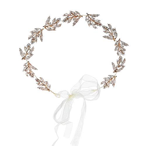 Elegant Gold Bridal Headband with Rhinestones & Alloy Leaf Design - Wedding Hair Accessories for Women | Perfect for Bridal Showers, Weddings & Special Occasions