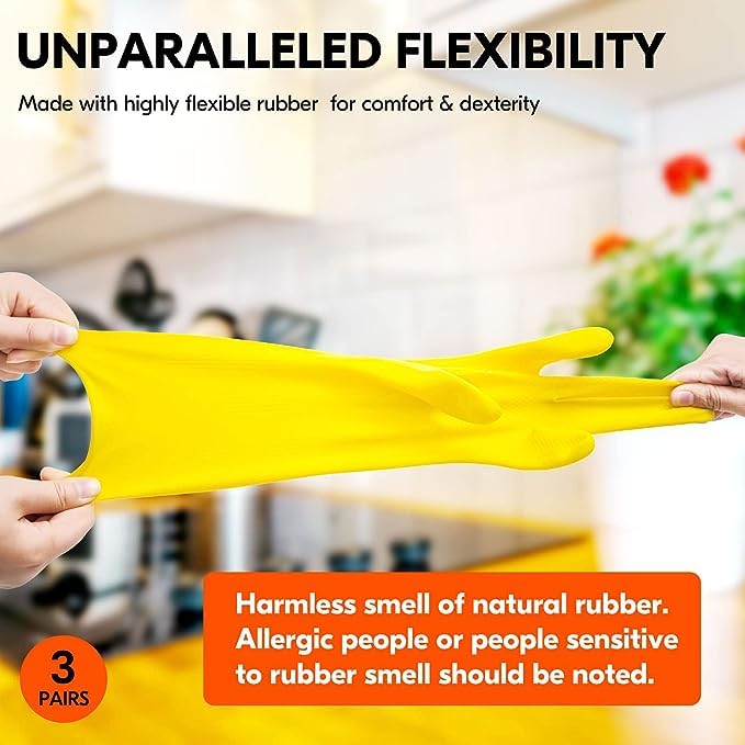 Thick Reusable Rubber Gloves for Dishwashing, Cleaning & Gardening (Yellow Large) - Household & Pet Care