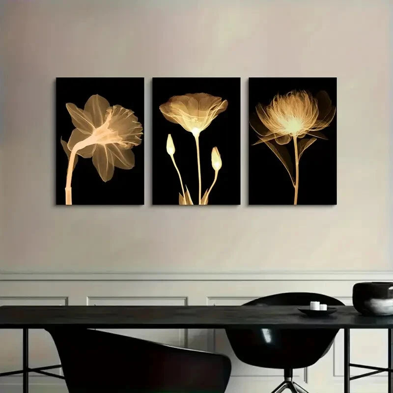 3-Piece Abstract Luxury Flower Art Prints - Metal Wall Decor Ready to Hang - Perfect for Living Room, Bedroom & Office Decoration