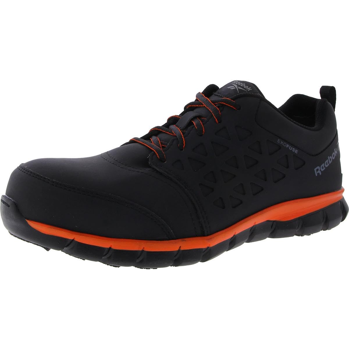 Reebok Men's RB4050 Sublite Cushion Safety Work Shoes with Composite Toe - Black & Orange for Construction, Warehouse & Industrial Work