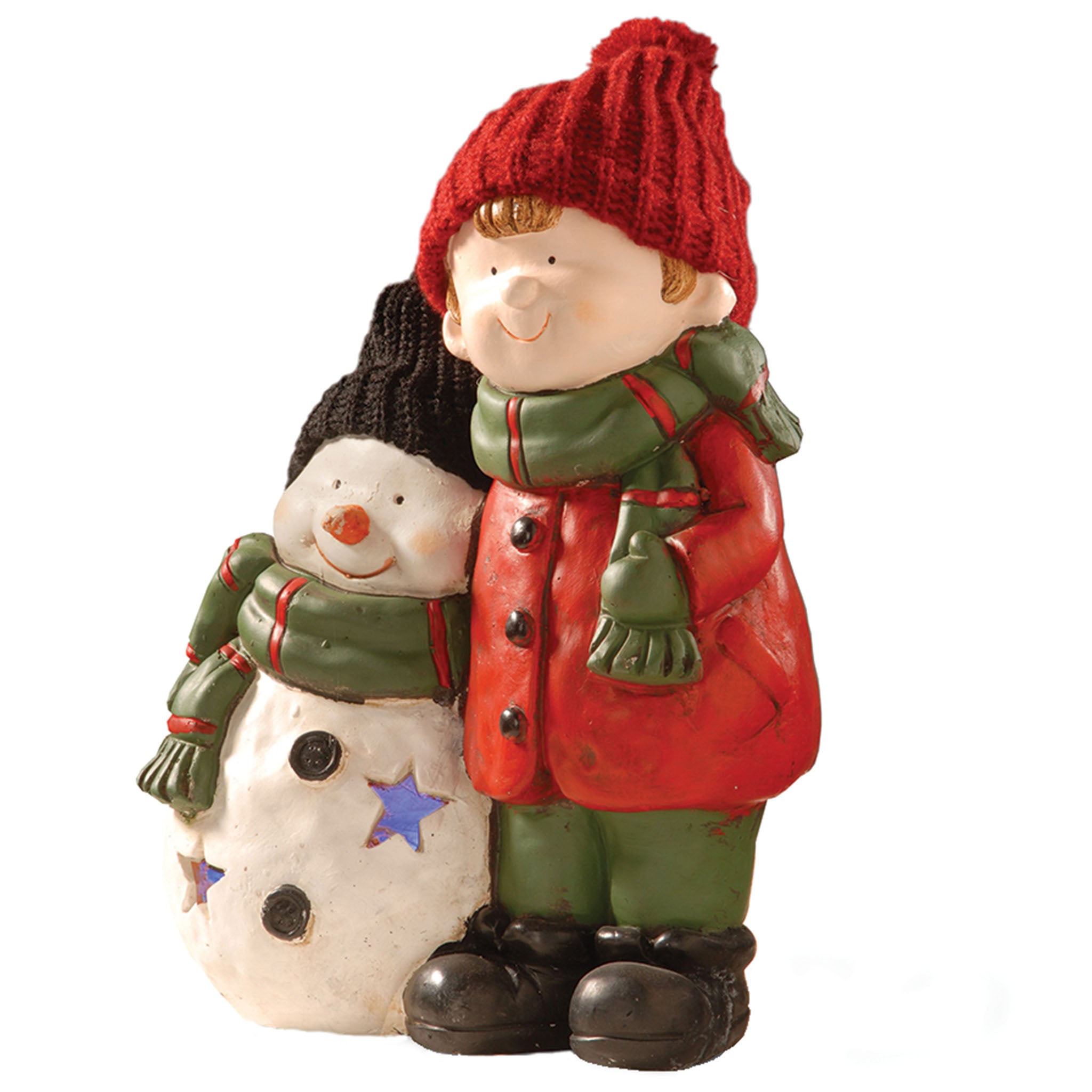 15 Inch LED Lighted Boy & Snowman Christmas Yard Decor - Outdoor Holiday Decoration for Lawn, Garden, and Porch