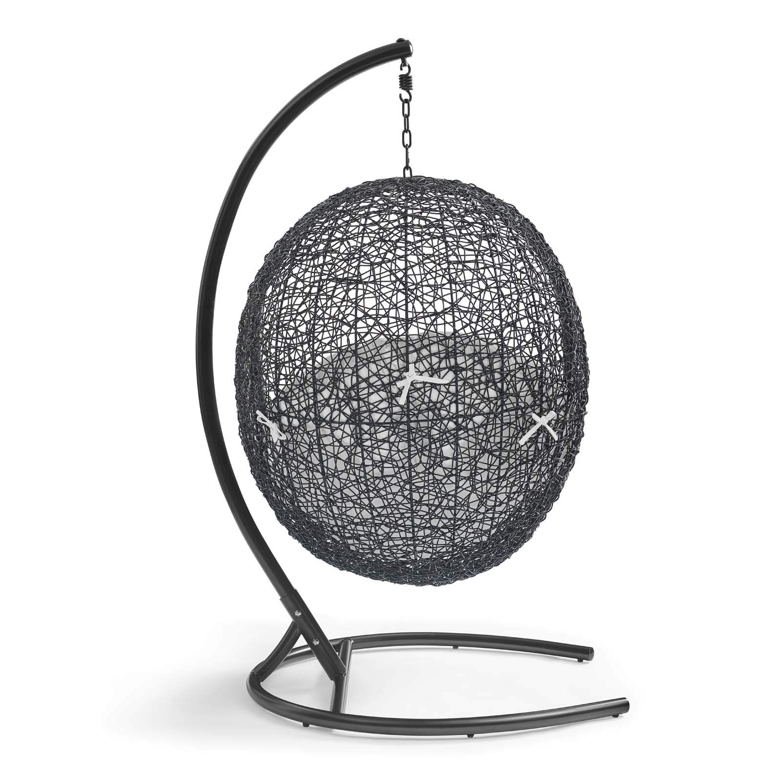 Modway Encase White Wicker Rattan Egg Swing Chair with Stand - Outdoor Patio Hanging Chair for Garden, Porch, Backyard Relaxation & Boho Decor