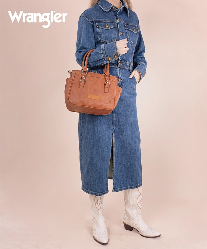 Wrangler Genuine Leather Buckle Tote Bag for Women - Stylish & Durable Handbag for Work, Travel & Everyday Use