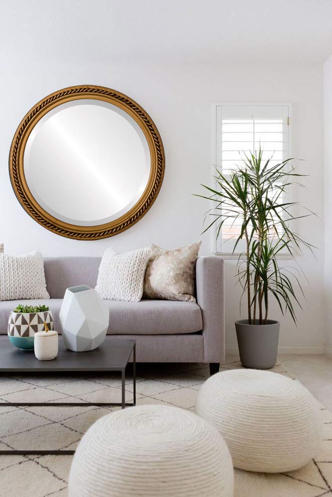Santa Fe Style Ovalcrest 16x16 Round Beveled Wall Mirror with Gold Finish - Elegant Home Decor for Living Room, Bedroom & Entryway