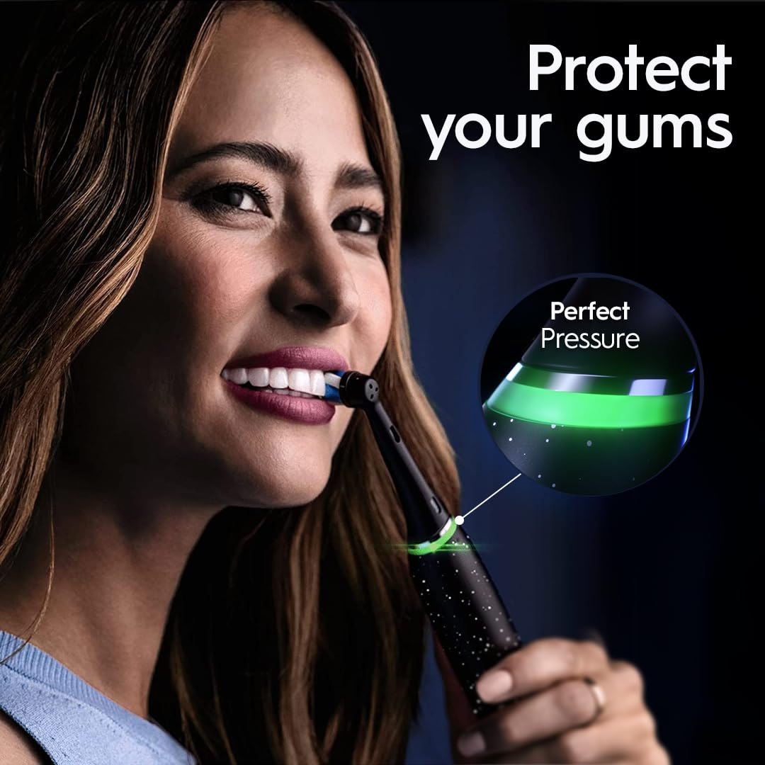 Oral-B iO Series 10 Electric Toothbrush - Smart Pressure Sensor, 7 Modes, 4 Brush Heads & Travel Case - Perfect for Home & Travel Dental Care (Black)