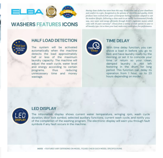 Elba EWD 86141 VT 8KG Front Load Washer Dryer Combo - Energy Efficient Laundry Solution for Apartments & Small Homes