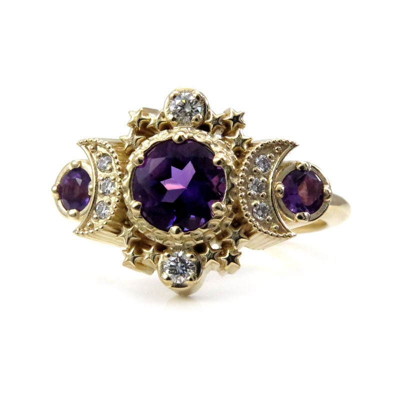 Amethyst and Black Diamond Cosmos Engagement Ring – Gothic Style Fine Jewelry for Weddings, Proposals & Special Occasions