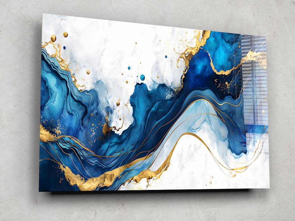 White & Blue Abstract Wall Art - Modern Canvas Painting for Living Room, Bedroom & Office Decor | Perfect for Home & Office Interior Design