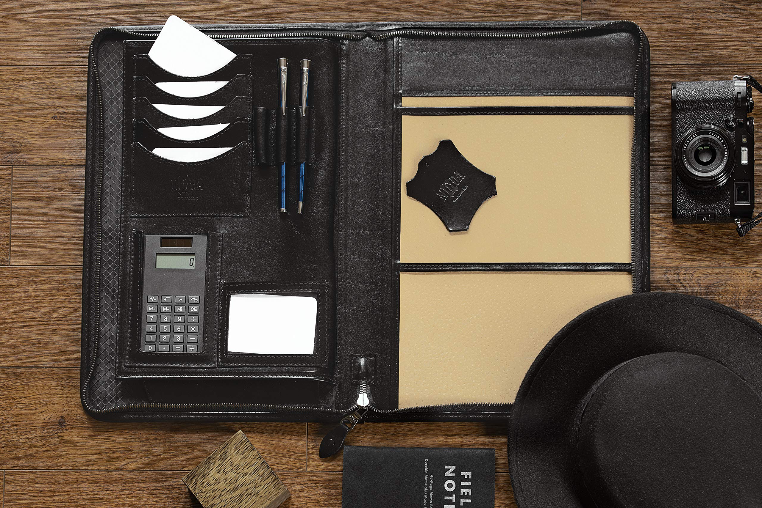 Premium Noda Leather A4 Portfolio - Professional Document Holder & Conference Folder with Built-in Calculator (Black) - Ideal for Business Meetings, Office Work & Presentations