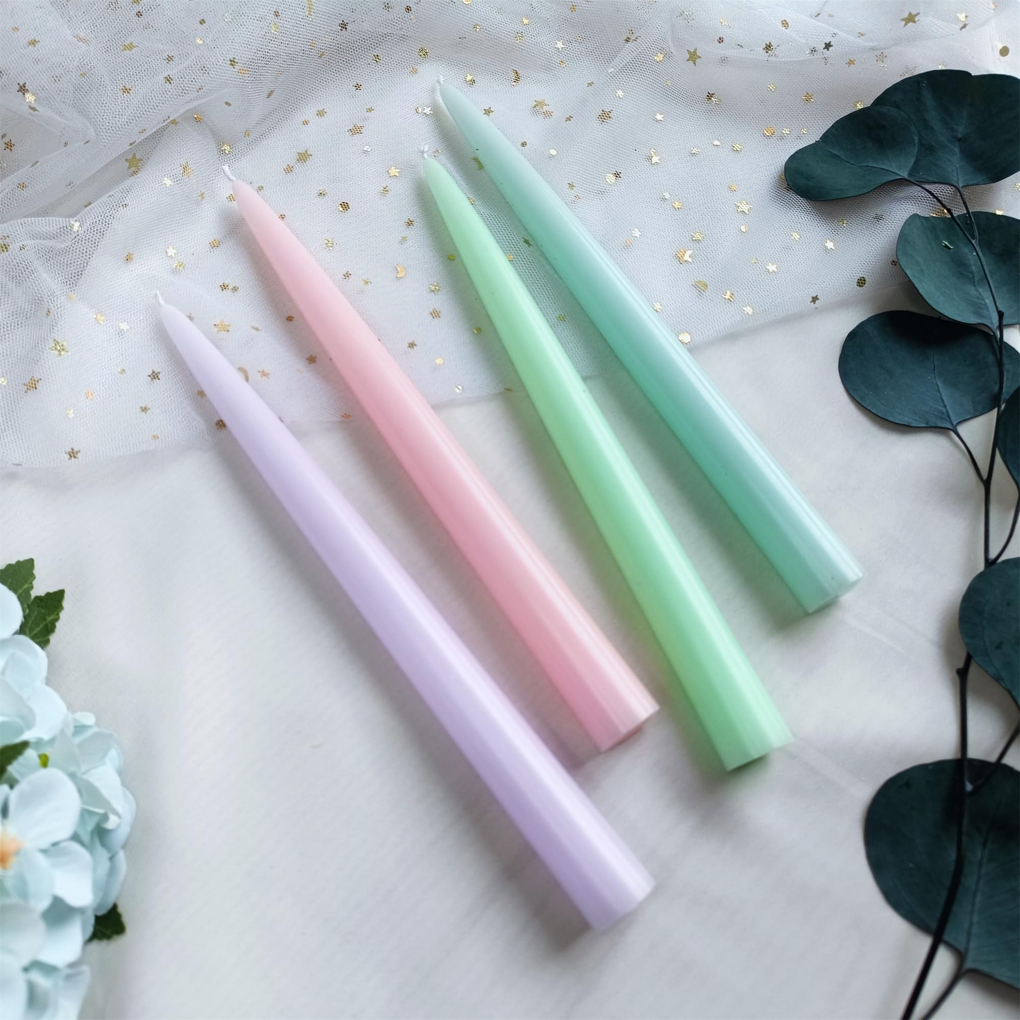 10 Inch Pink Taper Candles Set of 4 - Pastel Rainbow Tapered Candlesticks for Home Decor, Romantic Dinners, Wedding Centerpieces & Party Decorations - Elegant Gift for Women