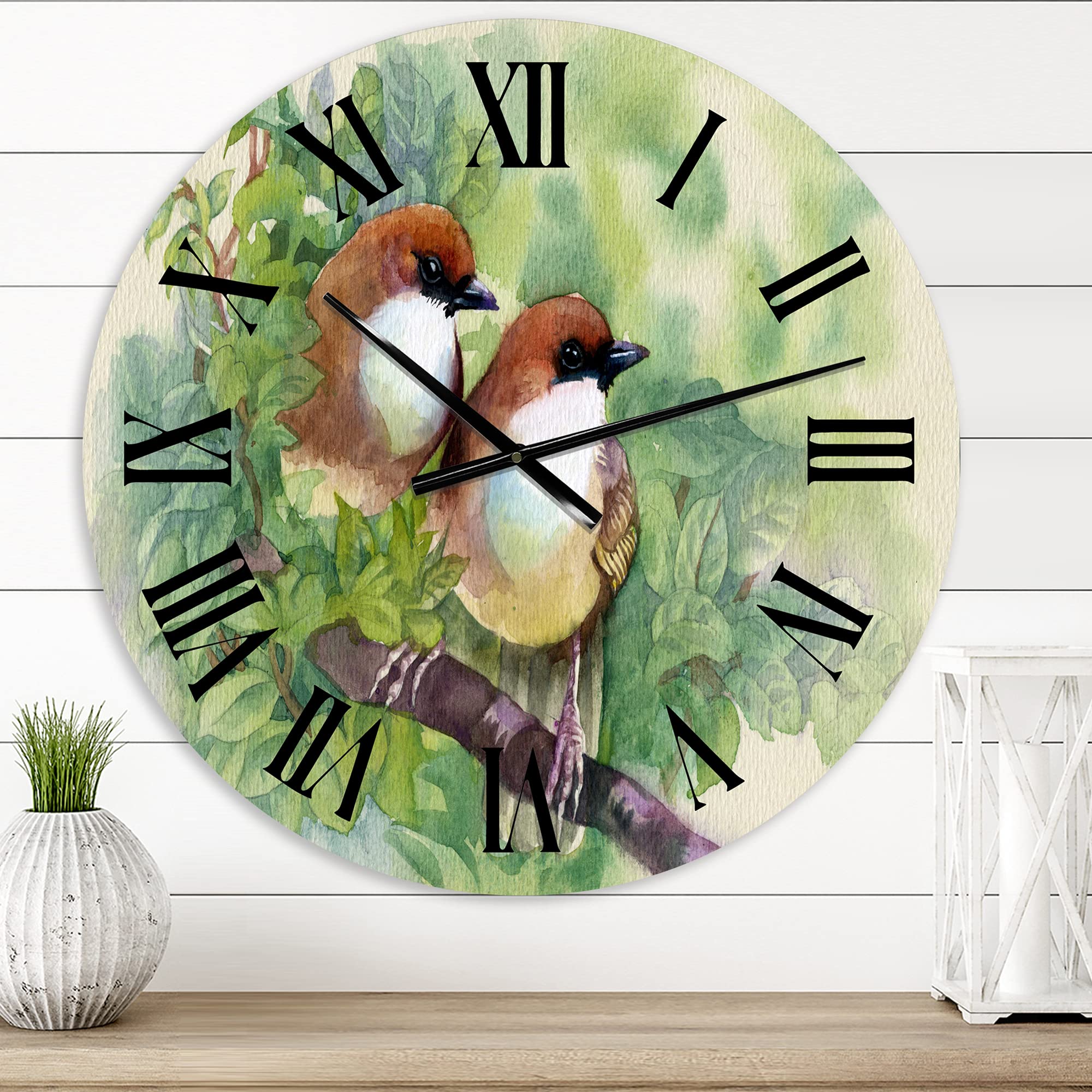 Birds of Spring Large Wall Clock - Traditional Decorative Clock with Animal Design for Living Room, Bedroom & Office Decor | Silent Non-Ticking Home Décor
