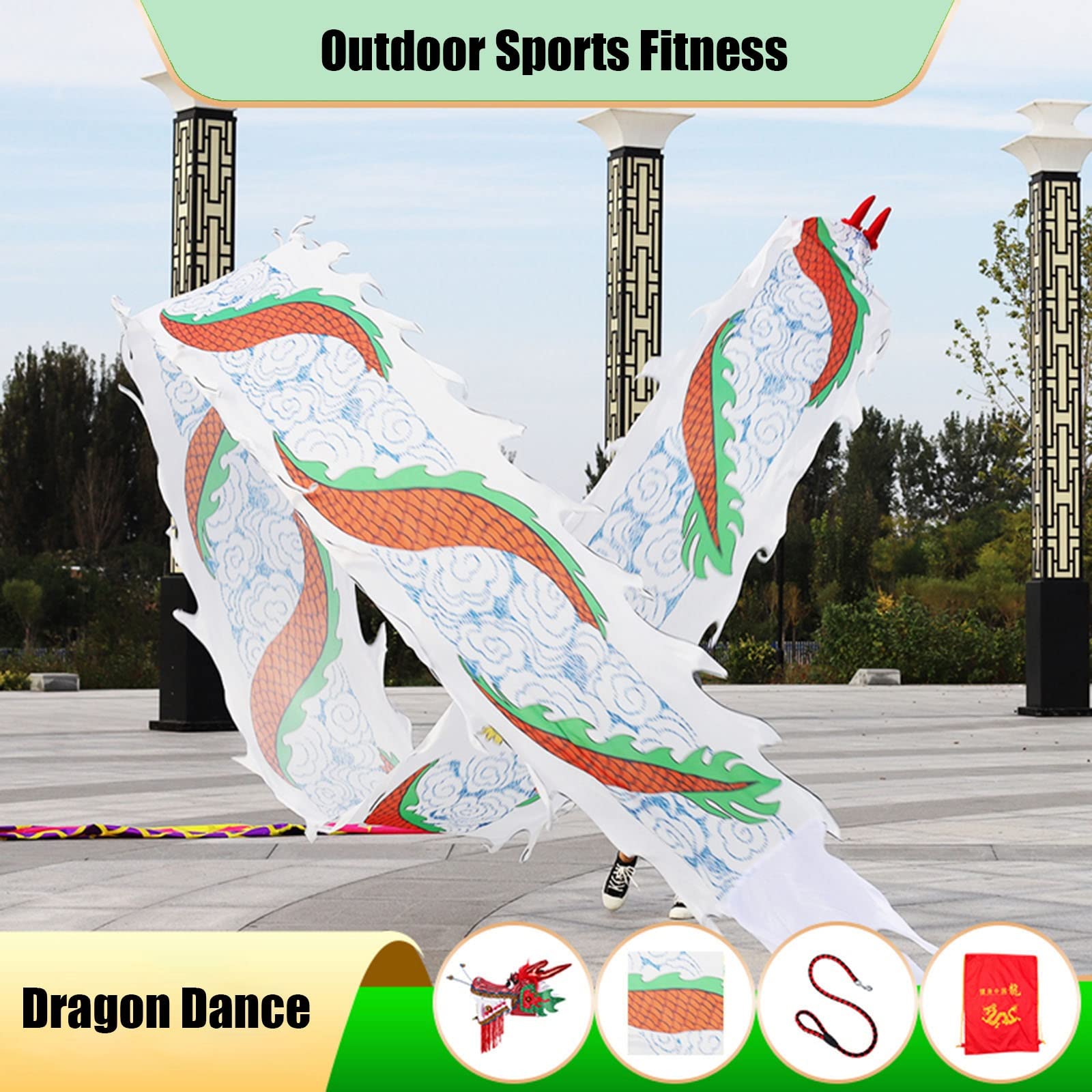Dragon Dance Fitness Flowing Ribbon Streamer for Exercise - 8m/26ft White - Arm Workout for Adults, Seniors & Teens - Fun Parent-Child Activity & Entertainment Equipment - Perfect for Outdoor Play, Dance Performances & Fitness Routines