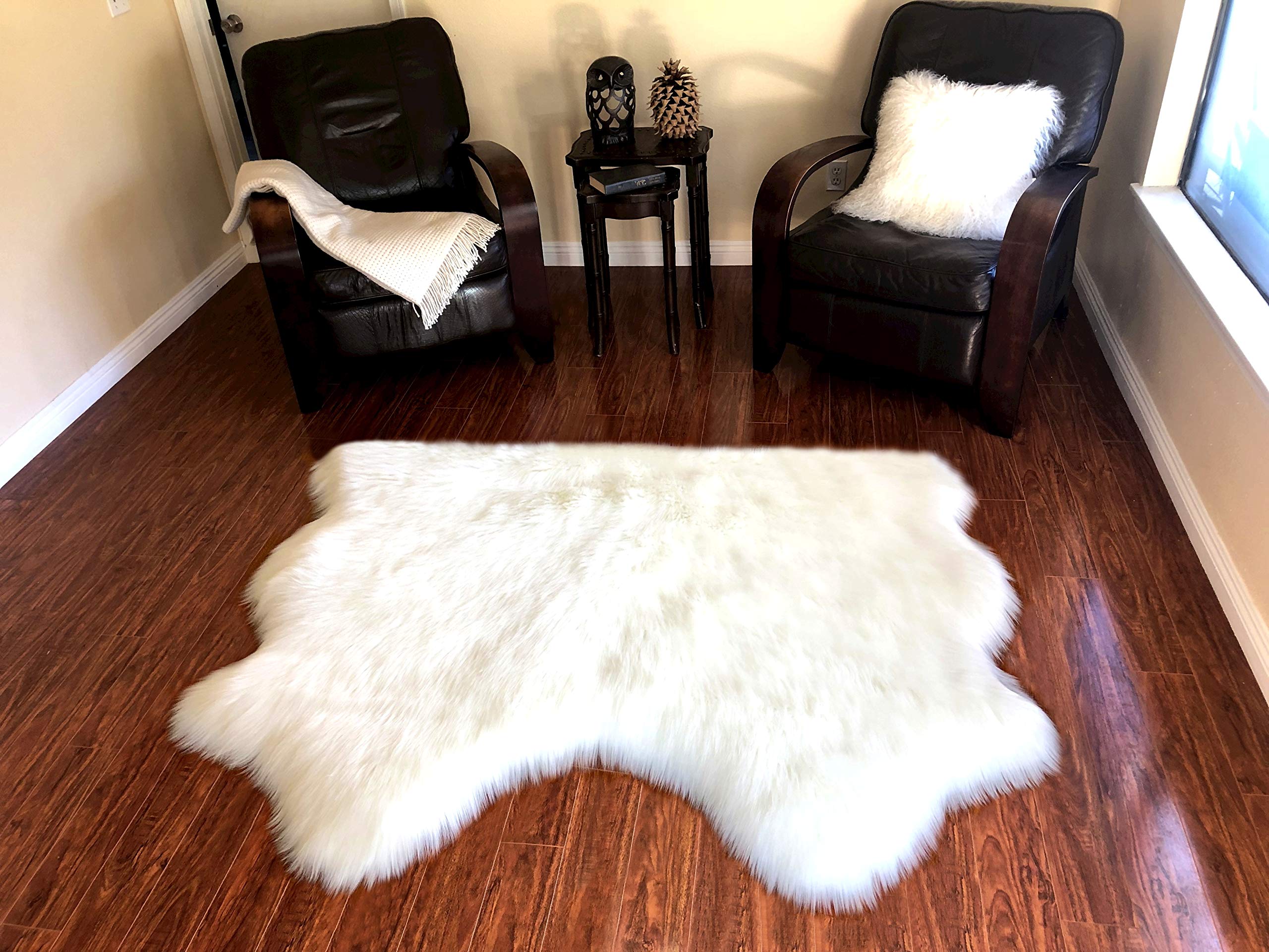 LAMBZY Genuine Sheepskin Silky Soft Area Rug - Thick Non-Slip Bottom, Machine Washable & Stain Resistant - Perfect for Kids Room, Nursery, Living Room & Bedroom Decor - 3' x 3'2