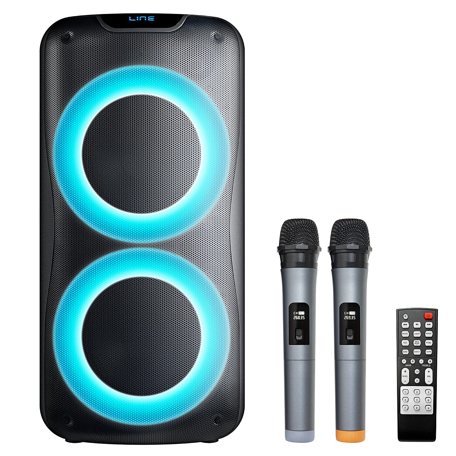 800W Portable Bluetooth Speaker with Karaoke, FM Radio, LED Lights, 2 Microphones & Remote - Perfect for Outdoor Parties, Camping & Home Entertainment