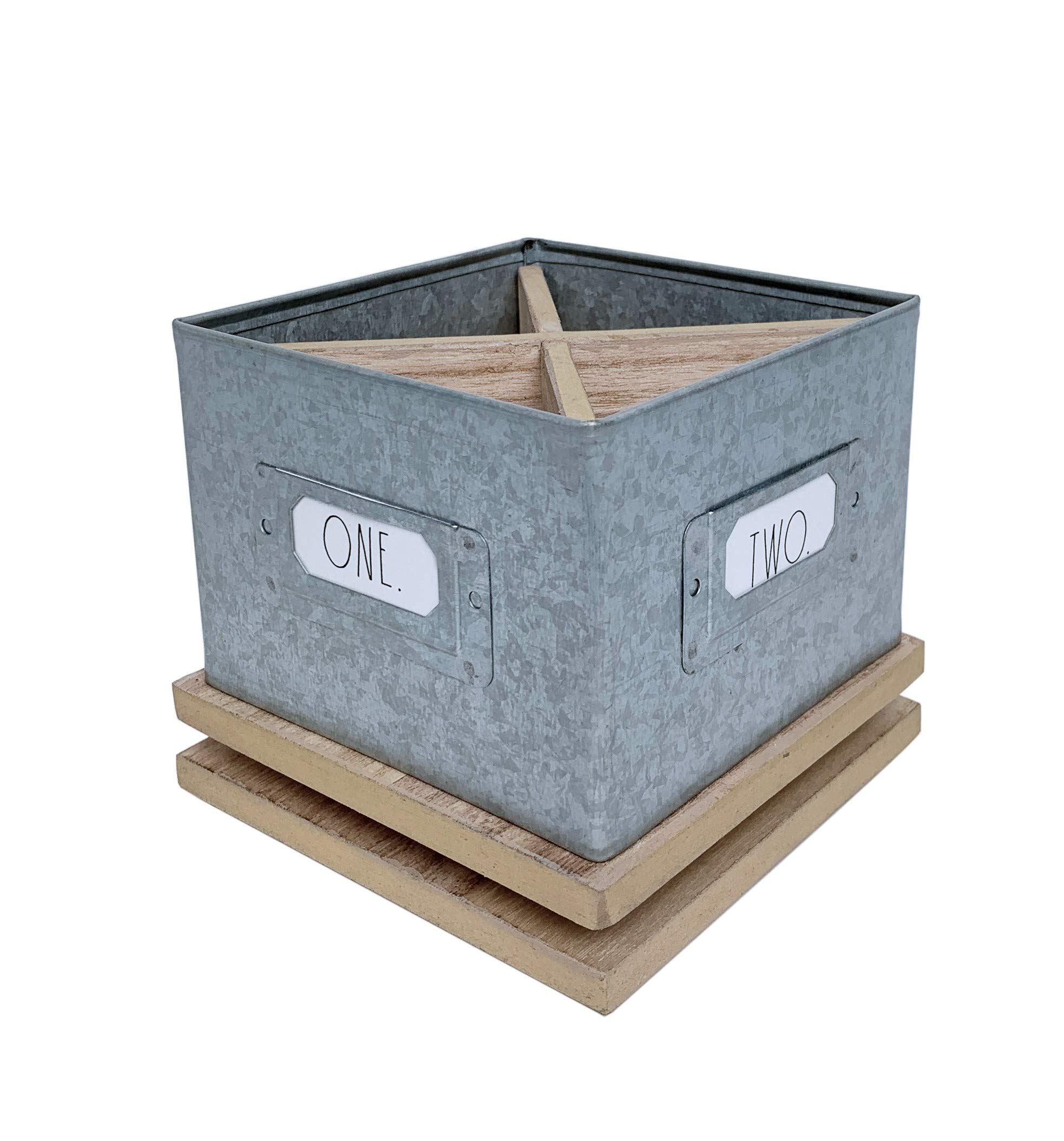 Rae Dunn Spinning Metal Pencil Holder Cup - 4 Compartment Desktop Organizer for Pens, Office Supplies & Accessories - Perfect for Home Office, School, Classroom & Work Desk (Square Design) - Great for Organizing Writing Tools, Stationery & Desk Essentials