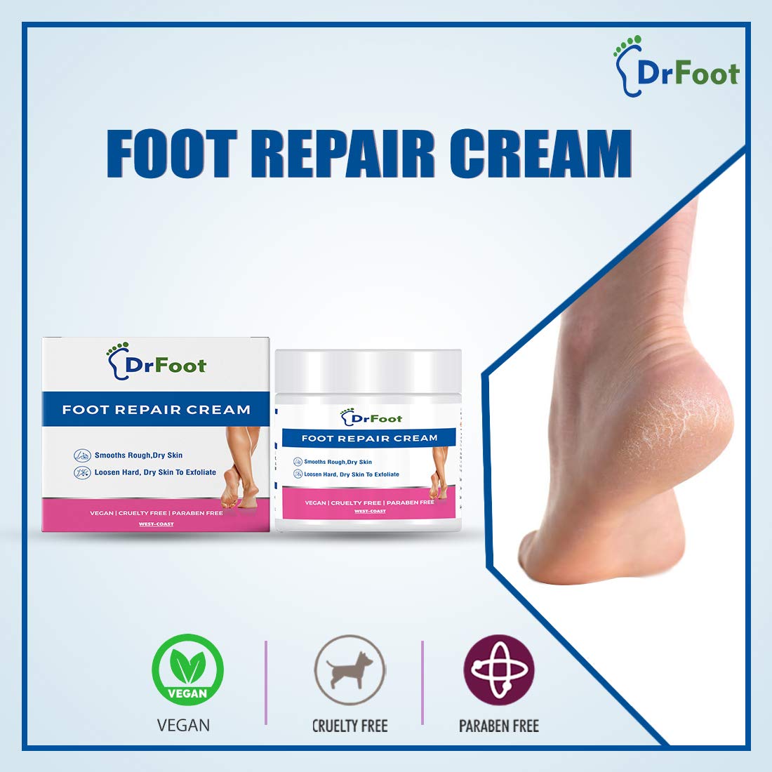 Dr Foot Cracked Heel Repair Cream - Moisturizing Foot Care for Dry, Cracked Feet with Lemongrass, Tea Tree & Vitamin E Oil (100g) - Perfect for Daily Foot Care, Pedicures & Healing Rough Heels