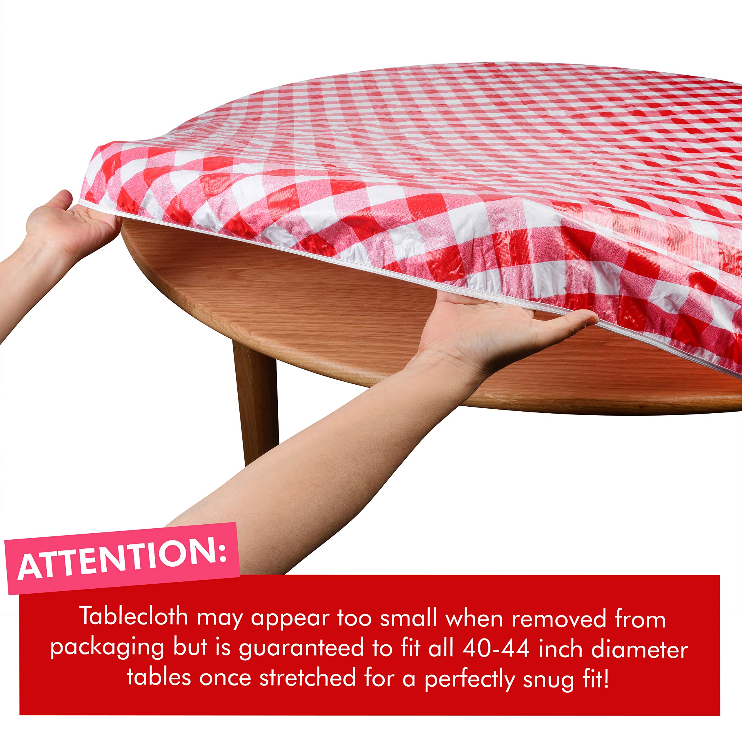 Double Pack Round Vinyl Tablecloth with Flannel Backing & Elastic Edge - Fits 40