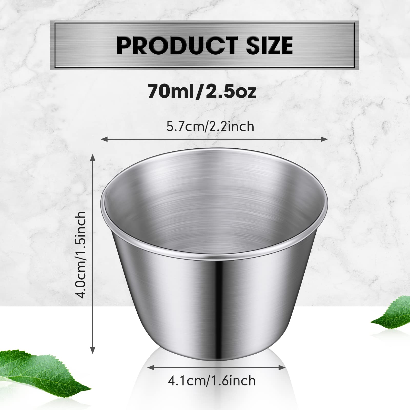 100 Pack 2.5 oz Stainless Steel Condiment Cups - Reusable Dipping Sauce Dishes for Vinegar, Butter, Ketchup, Honey | Perfect for Parties, BBQs, Picnics & Restaurants
