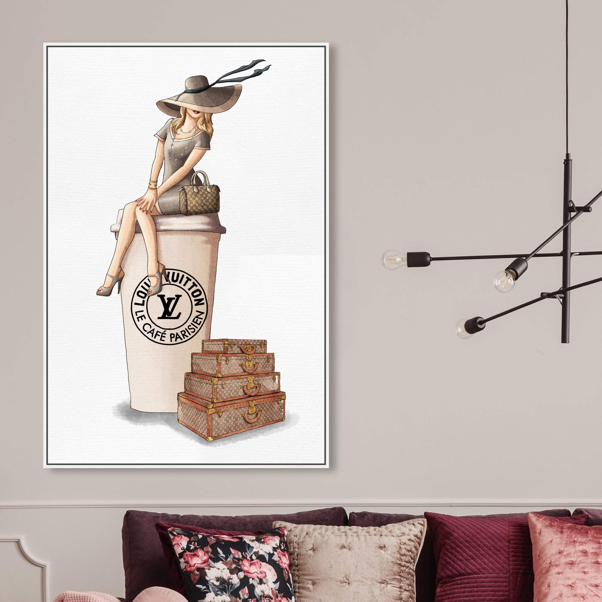 Oliver Gal Artist Co. 'Cafe au Lait Paris' Fashion Wall Art - 30x45 Inch Framed Canvas Print in Brown | Handbag & Glam Decor for Living Room, Bedroom, Office