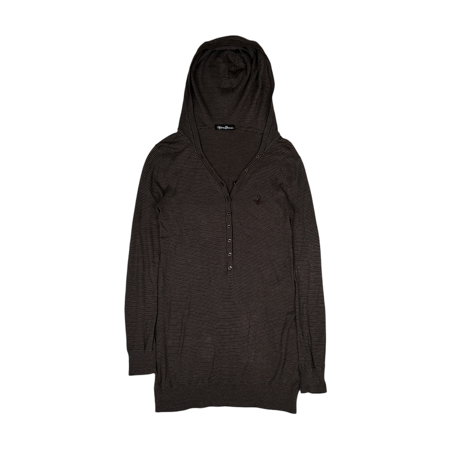 HYSTERIC GLAMOUR Long Line Stripe Button Up Hoodie for Women - Trendy Oversized Zip Up Sweatshirt for Casual Wear, Street Style & Loungewear
