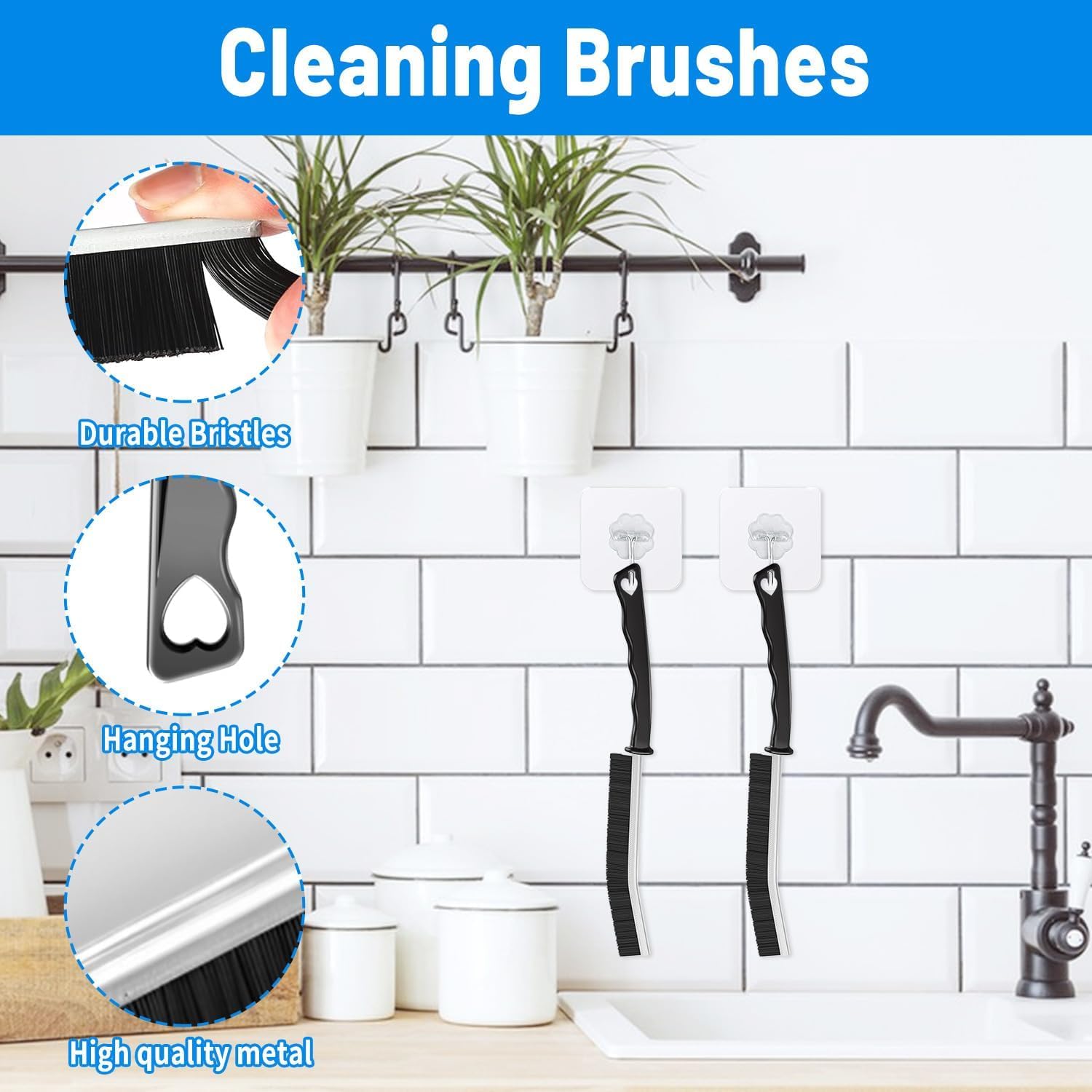 Nestling 3-Piece Hard Bristle Crevice Cleaning Brush Set - Deep Cleaning for Kitchen, Bathroom, Windows, Tiles & Hard-to-Reach Areas | Perfect for Shower Grout, Door Gaps & Appliance Cleaning