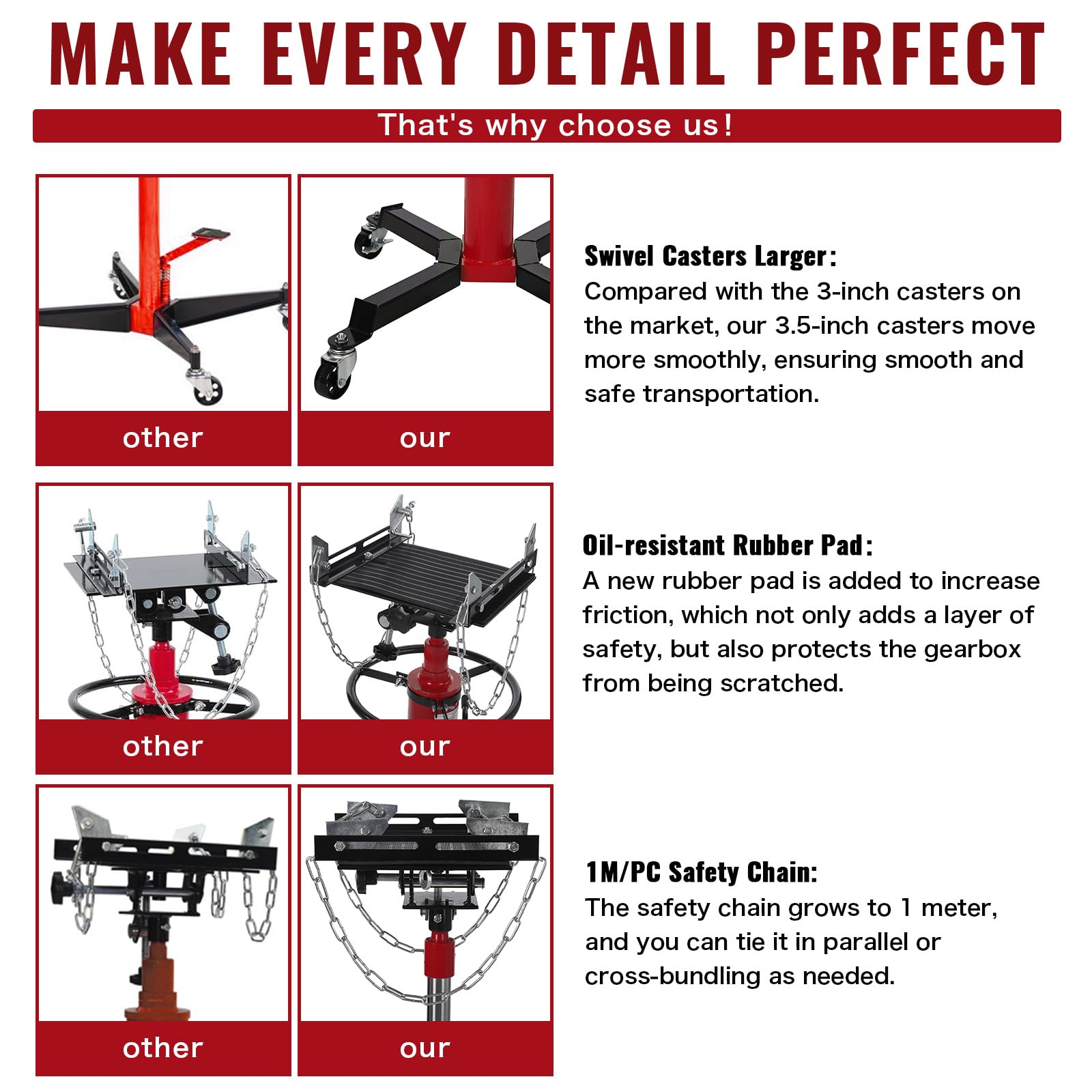 GARVEE 1322lbs Heavy Duty Transmission Jack Lift with Anti-Slip Rubber Pad, Adjustable Telescoping Hydraulic Transmission Jack for Car Repair, High Lift Single Telescopic Jacks Hoist with Pedal, 33.8