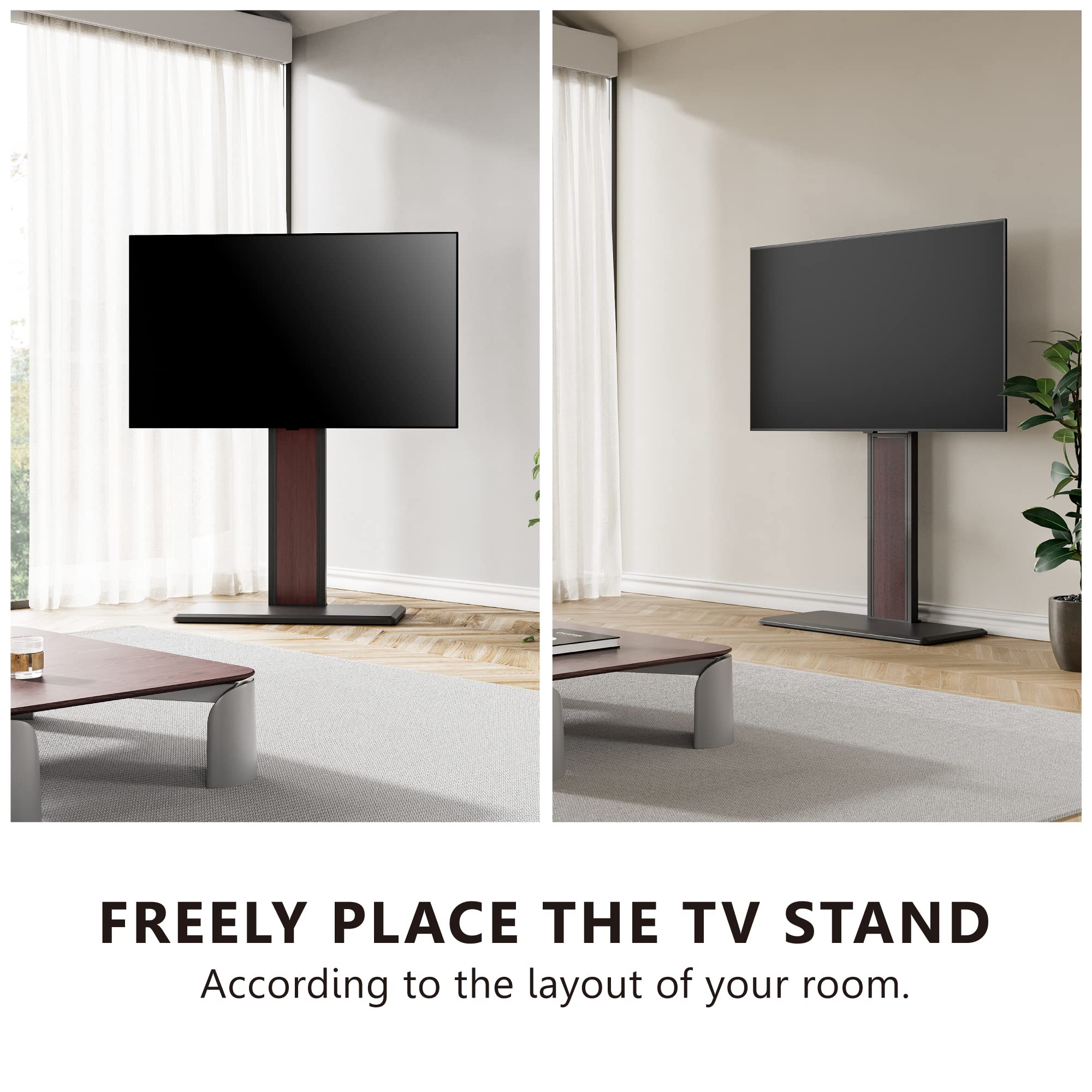FITUEYES Adjustable Floor TV Stand for 32-75 Inch Flat Screen TVs - Solid Wood Base, Height Adjustable Mount Bracket (Max VESA 600x400mm, Supports 88 lbs) - Perfect for Living Room, Bedroom & Home Theater Setup