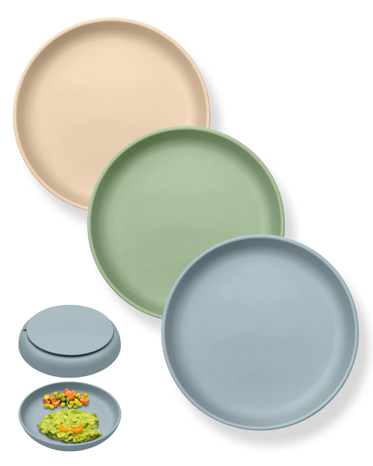 **Non-Toxic BPA-Free Silicone Toddler Plates with Suction (3-Pack) – Non-Slip Baby Dinner Dishes, Microwave & Dishwasher Safe – Perfect for Mealtime, Travel & Daycare**