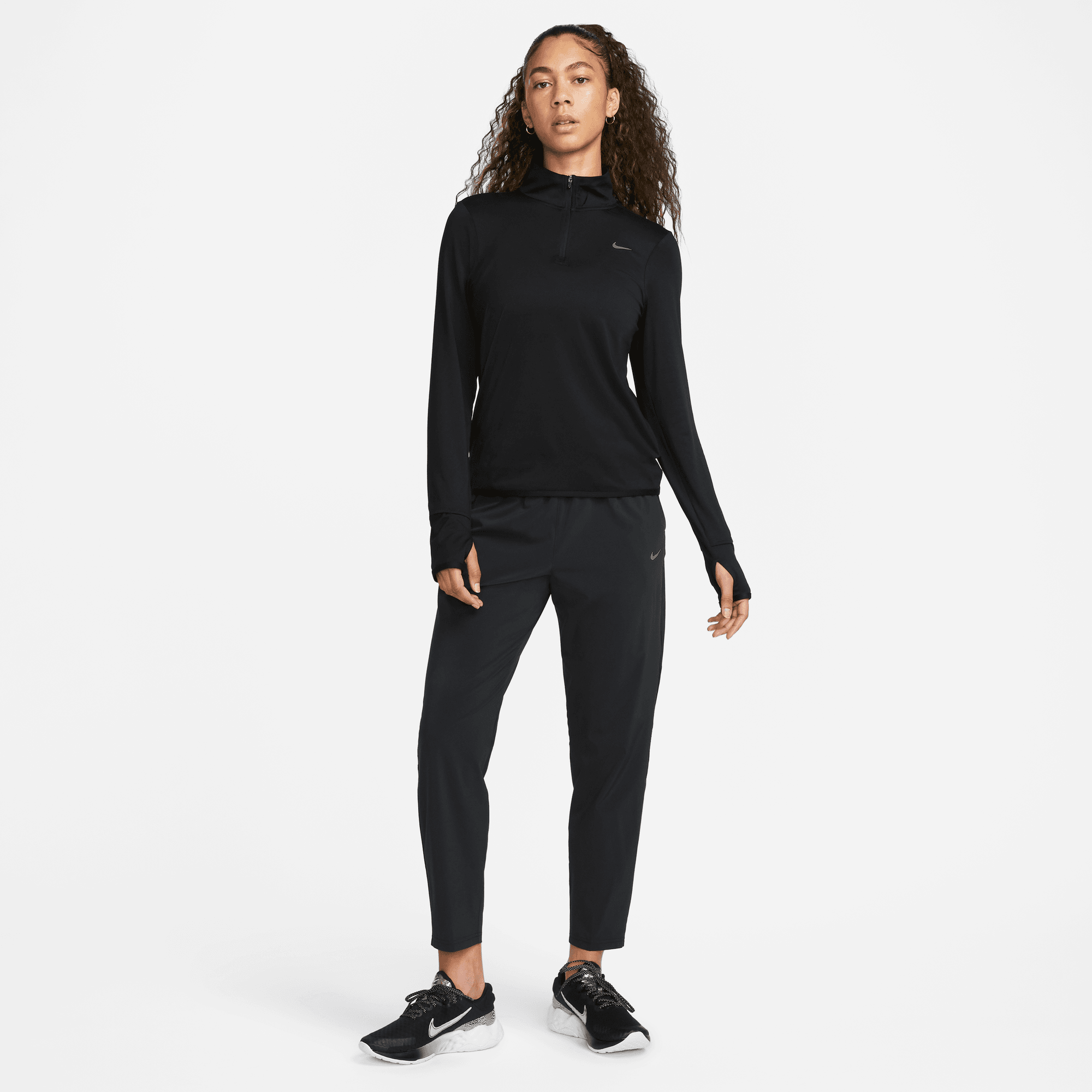Nike Women's DRI-FIT Swift Element UV 1/4 Zip Running Top - Breathable Moisture-Wicking Workout Shirt with Sun Protection (Black/Reflective Silver) | Ideal for Running, Jogging, Gym & Outdoor Sports