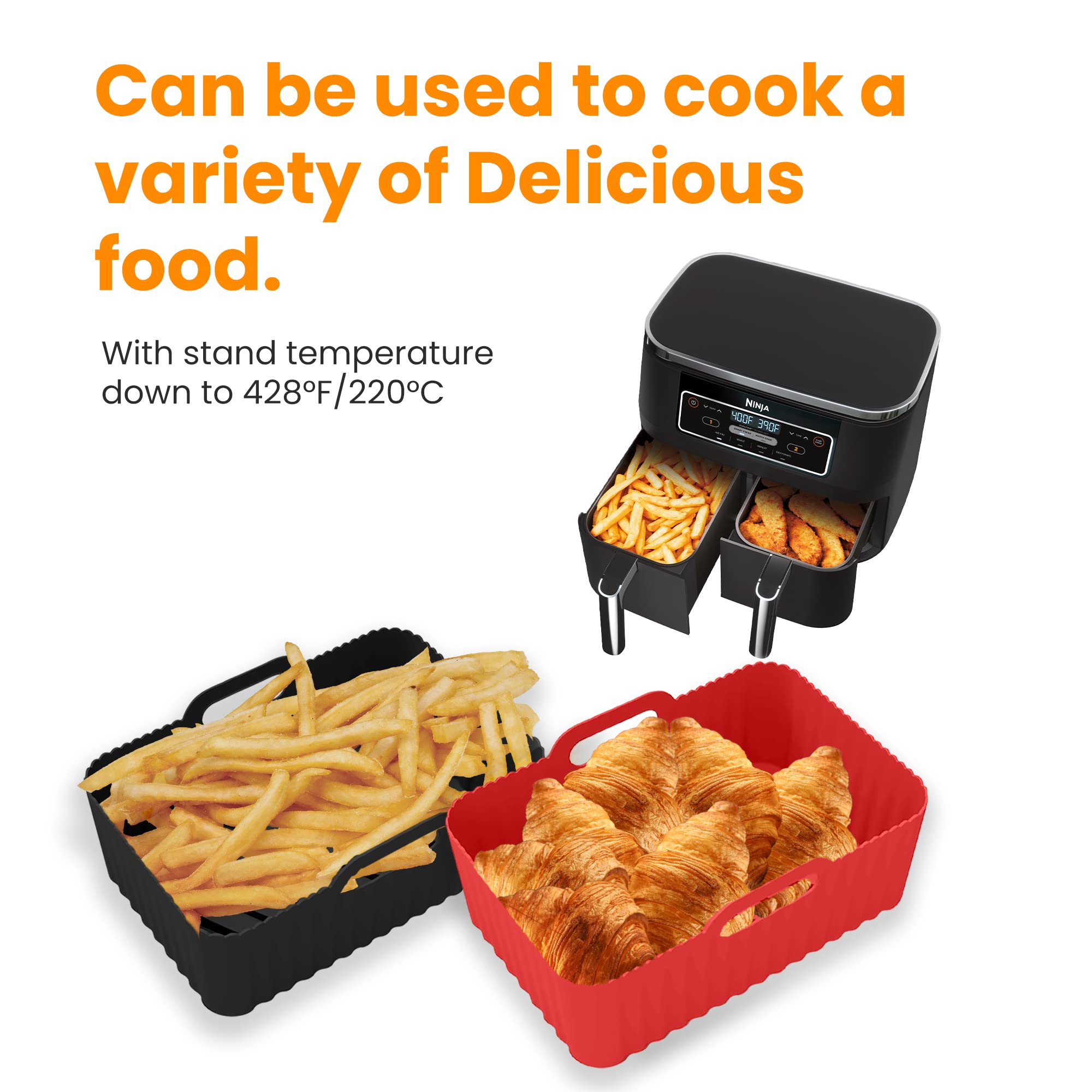 **Reusable Silicone Air Fryer Liners - 2Pcs Non-Stick Basket Accessories for Ninja Air Fryer (Black & Red) | Perfect for Easy Cooking & Cleanup**