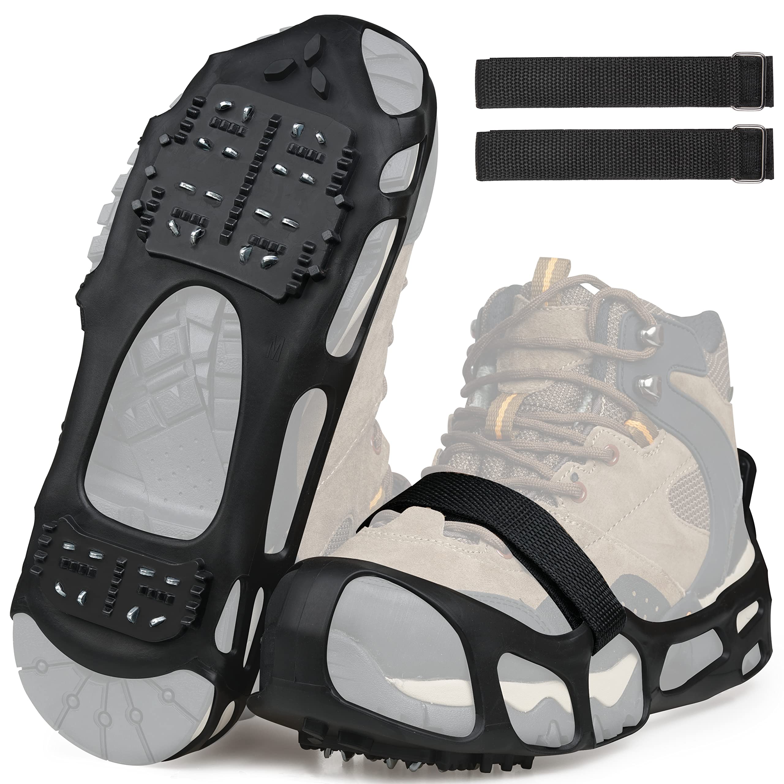 Non-Slip Ice Cleats for Shoes & Boots - 24 Studs Snow Traction Crampons for Men & Women | Anti-Slip Shoe Grippers Spikes for Winter Walking on Ice & Snow | Perfect for Hiking, Commuting & Outdoor Activities