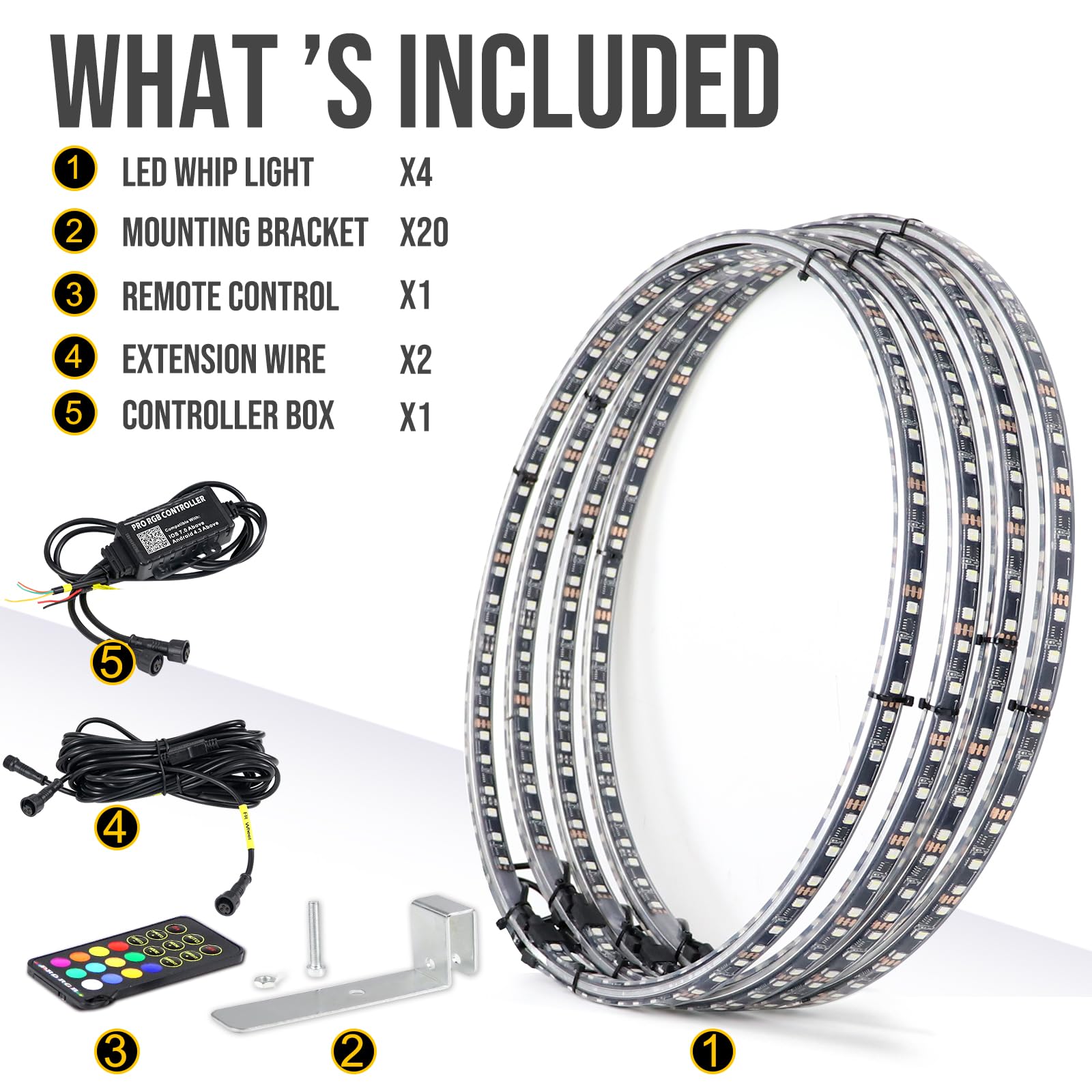 17 Inch RGBW Dreaming Color + Bright White Double Row LED Wheel Lights - Pure White & Rocker Switch Control for Cars, Trucks, Pickups & Off-Road Vehicles | Enhance Night Driving & Vehicle Customization