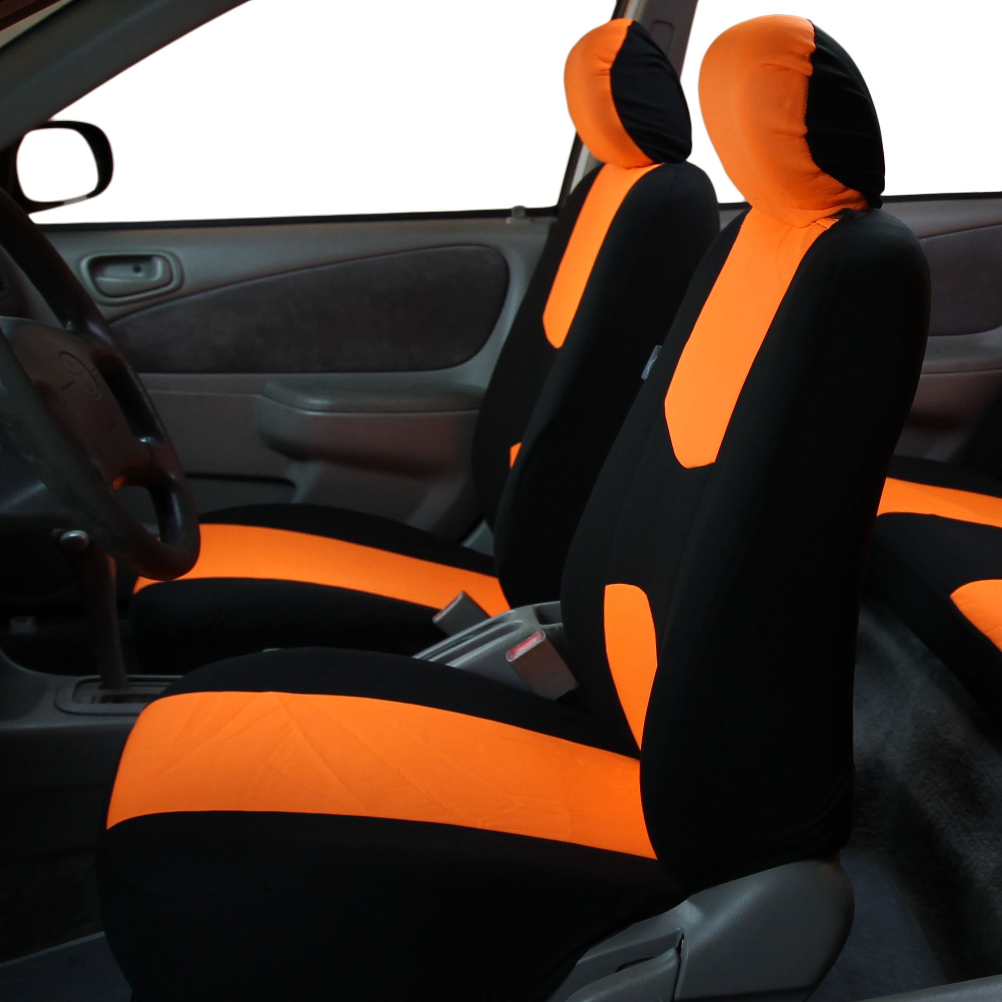 FH Group Universal Fit Car Seat Covers Full Set - Washable Cloth Seat Protectors for SUV, Sedan & Van (Orange) | Perfect for Daily Commute, Road Trips & Family Travel
