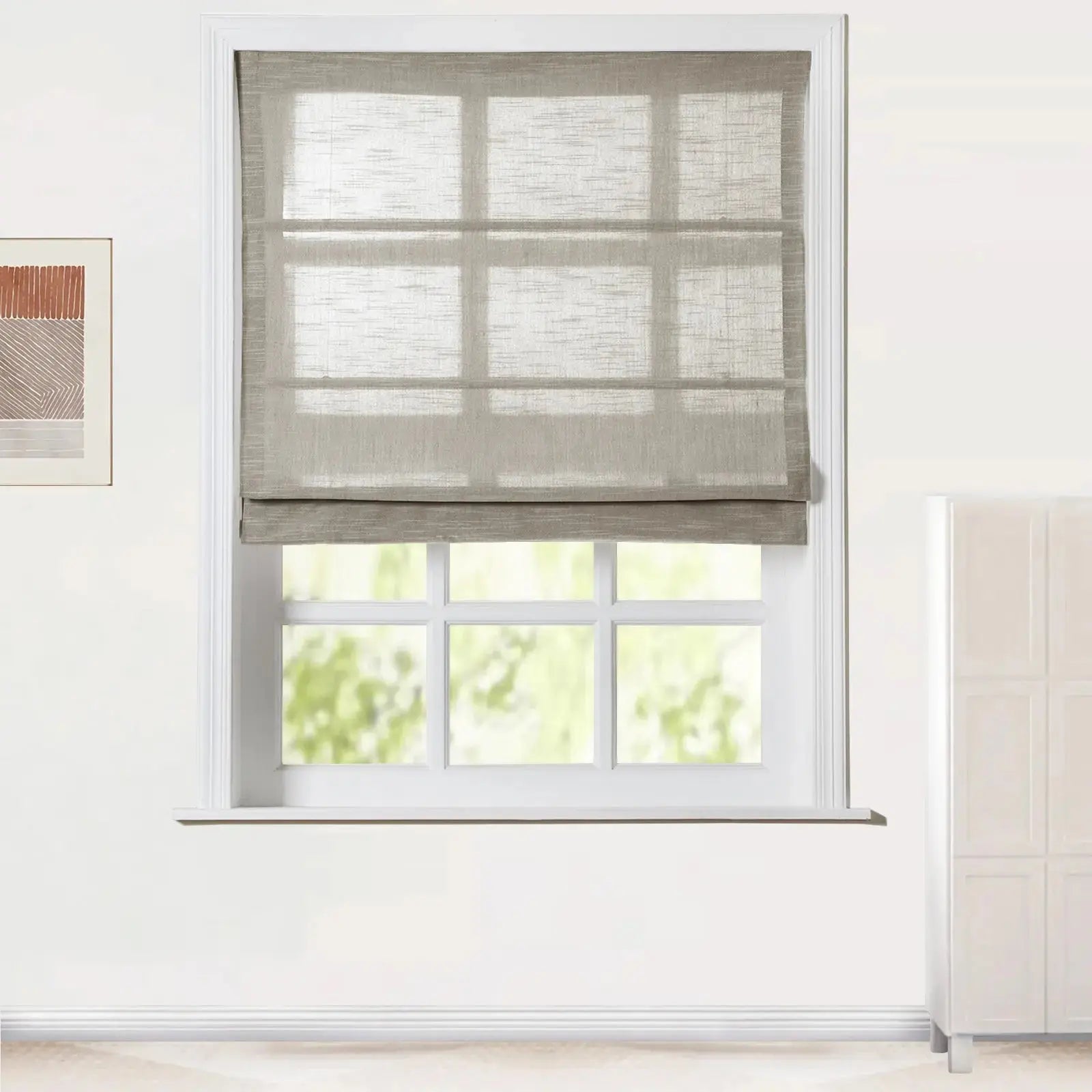Jawara Linen Cotton Roman Shade Cordless - Blackout Window Treatment for Bedroom & Living Room