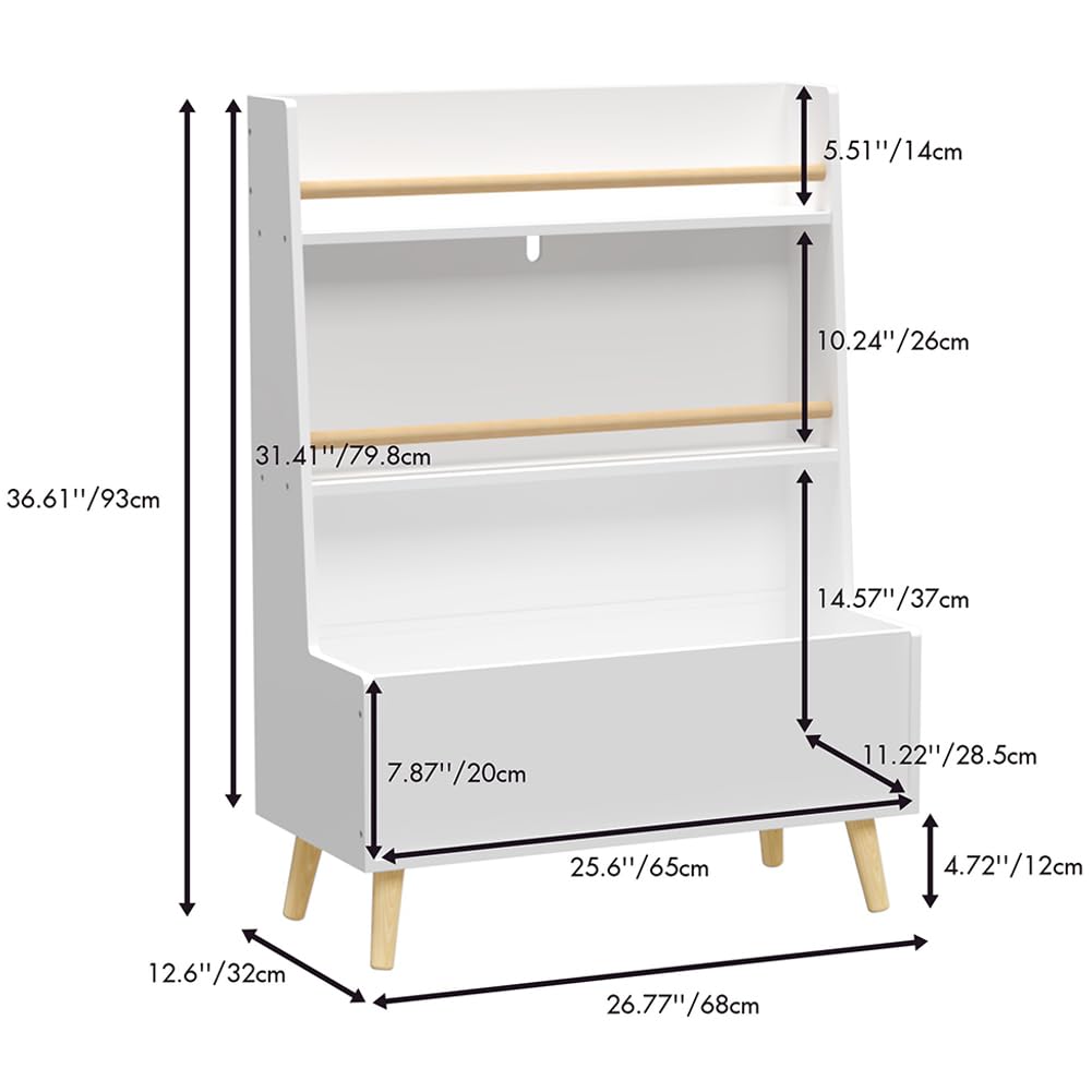 **CuisinSmart 3-Tier Wooden Kids Bookshelf & Toy Organizer with Legs – Sturdy Children's Bookcase for Bedroom, Playroom, Nursery & Classroom – White (Perfect for Organizing Books, Toys & Learning Supplies)**